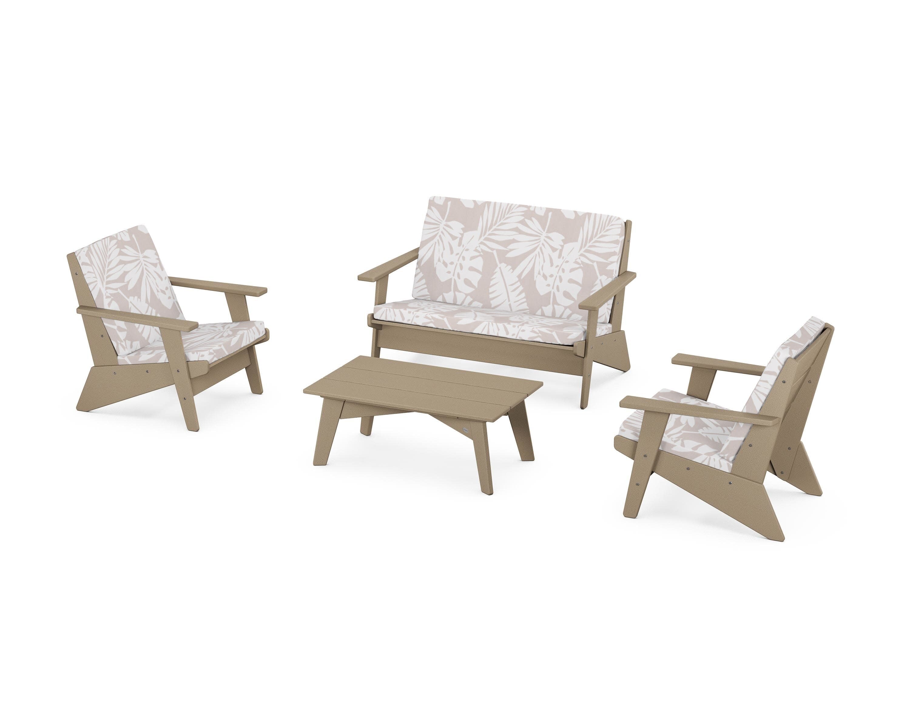 Riviera Modern Lounge 4-Piece Set in Vintage Sahara / Leaf Dune Burlap