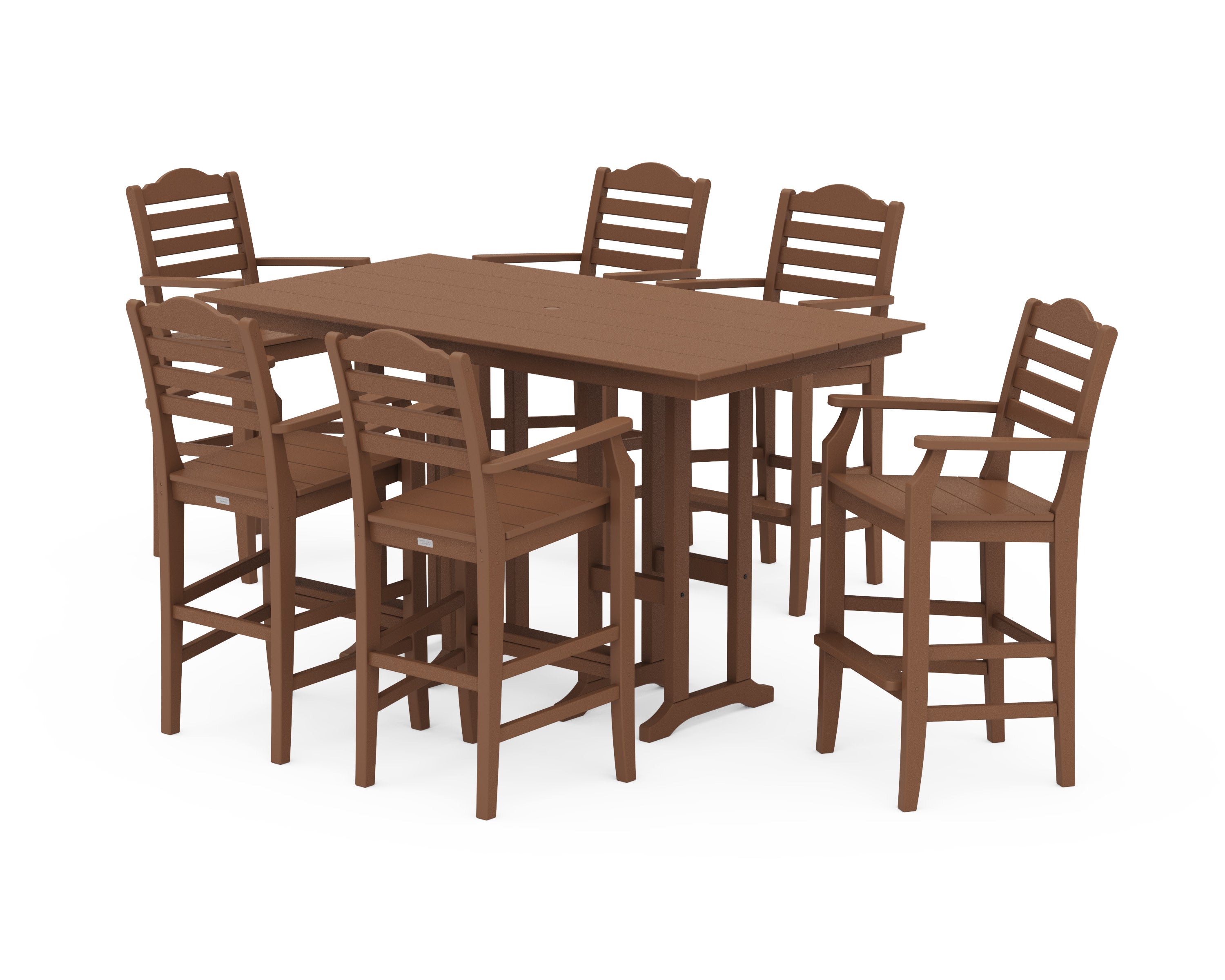 Savannah Arm Chair 7-Piece Farmhouse Bar Set in Teak