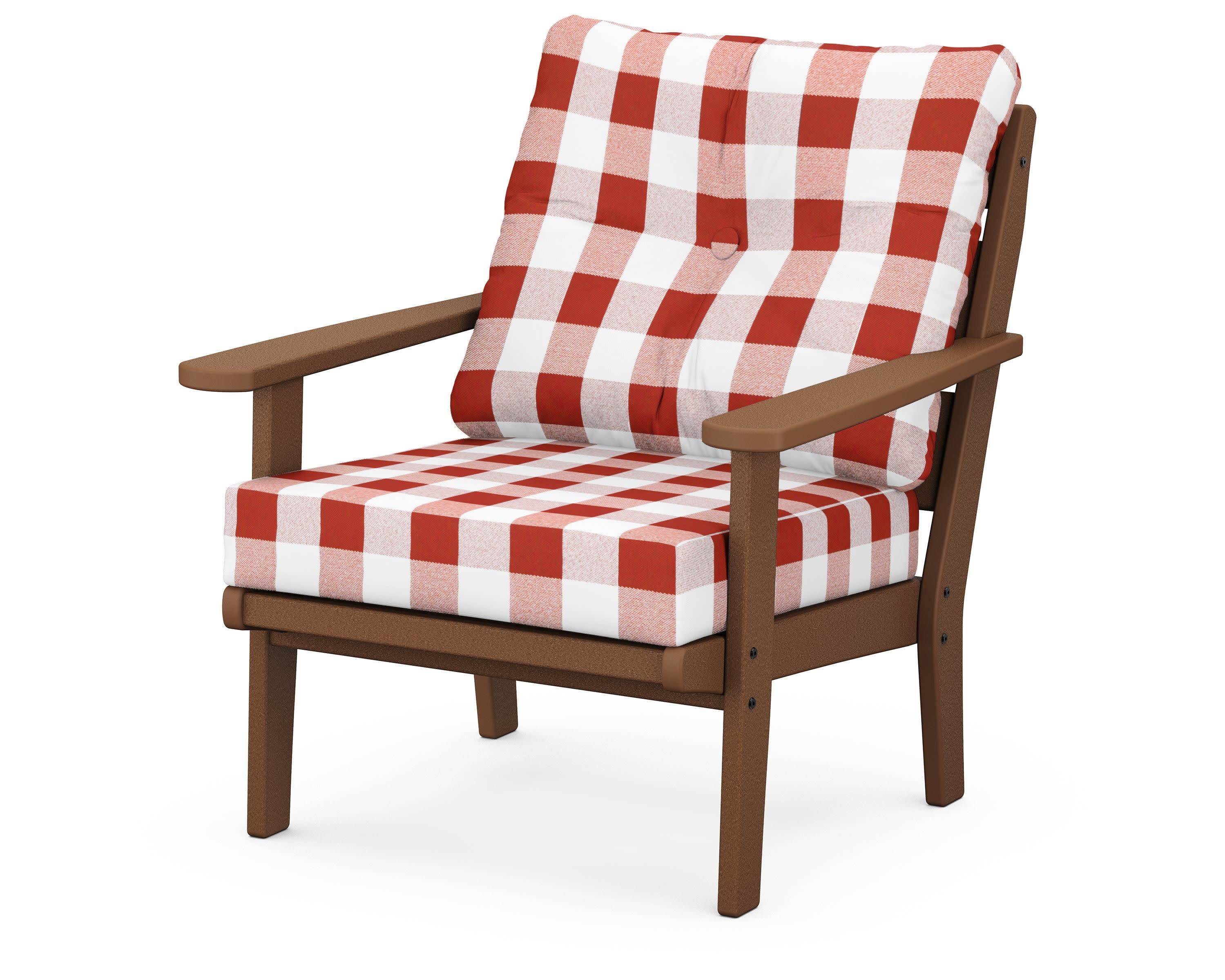 Lakeside Deep Seating Chair in Teak / Buffalo Plaid Crimson