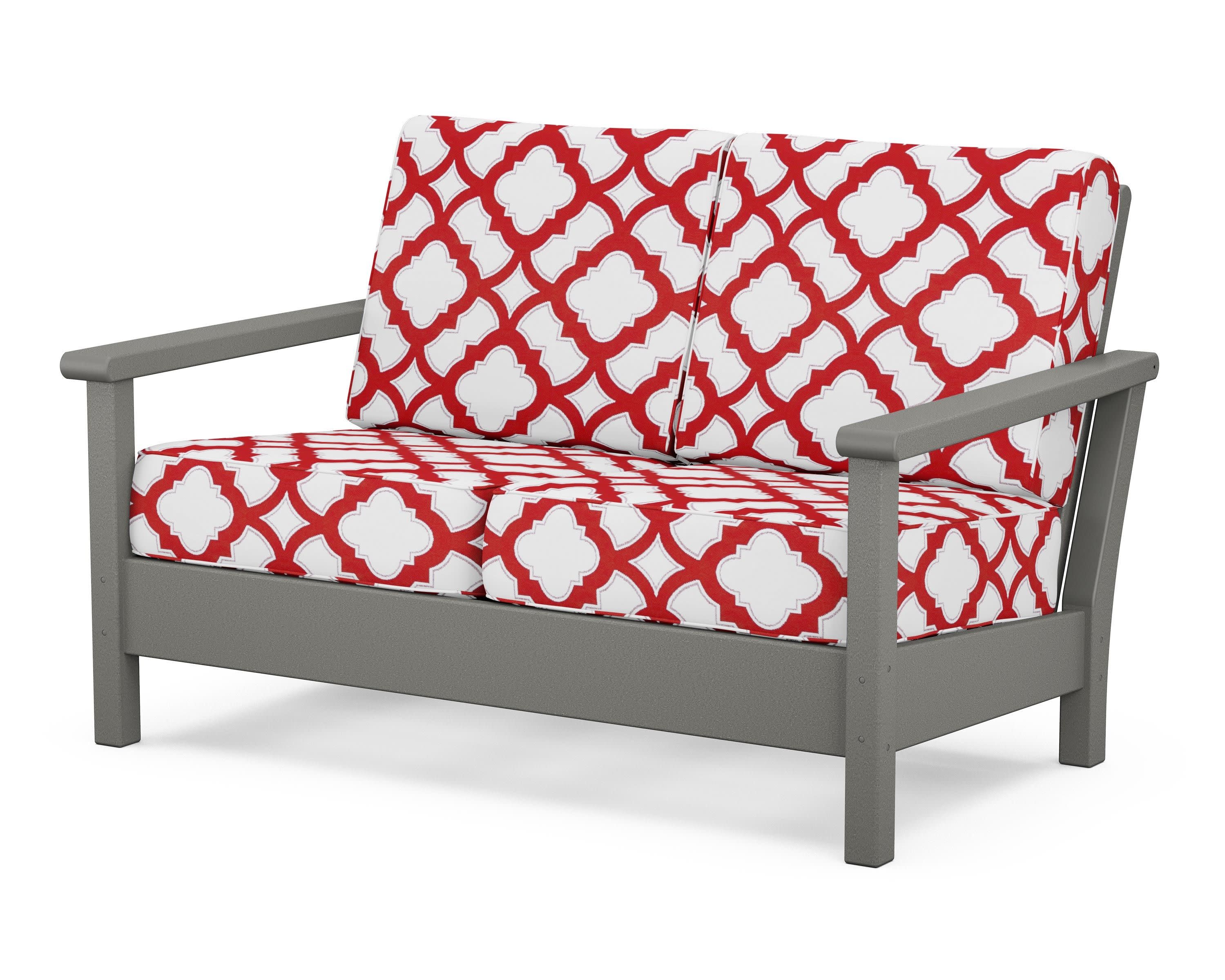 Harbour Deep Seating Loveseat in Slate Grey / Trellis Crimson