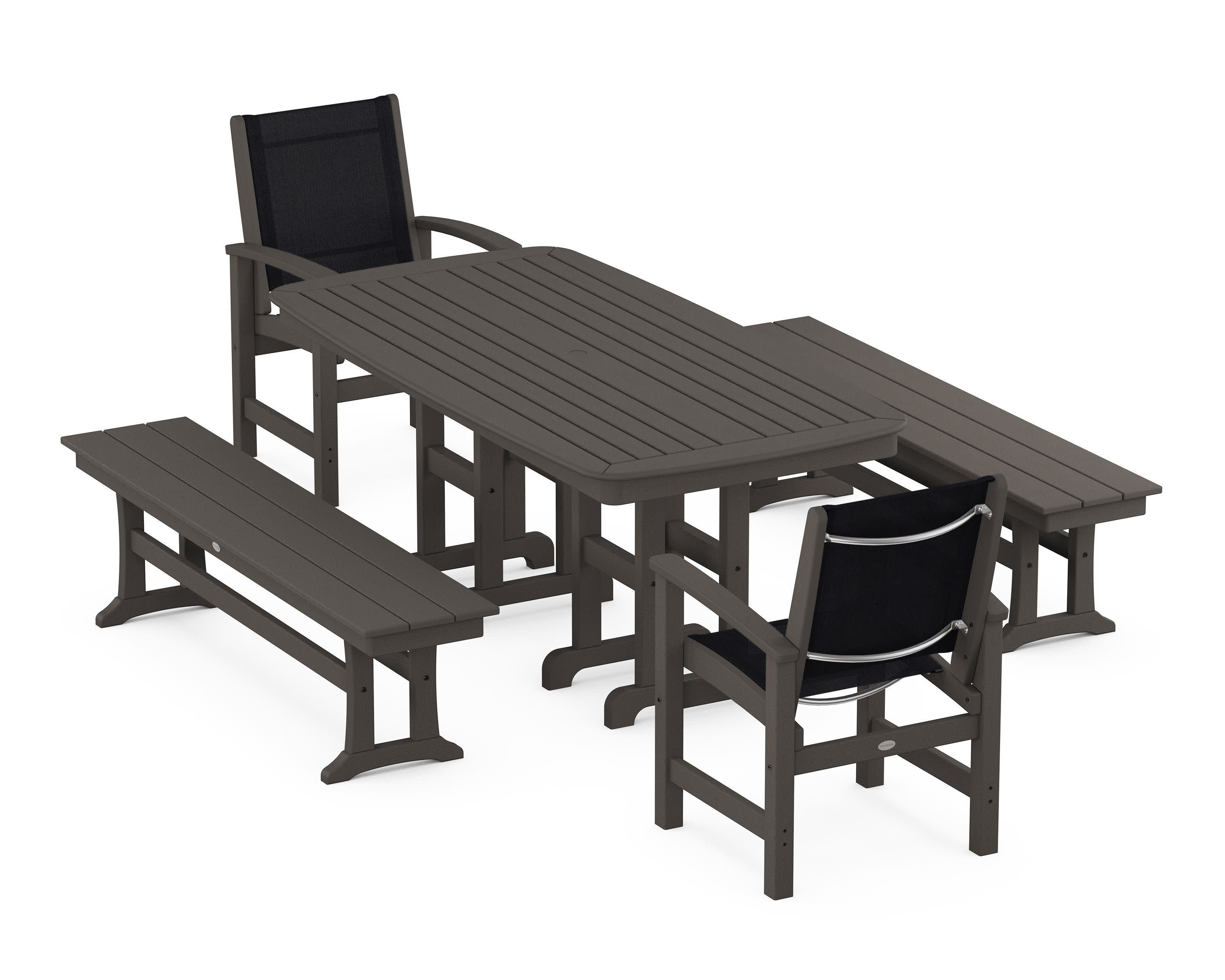 Coastal 5-Piece Dining Set in Vintage Coffee / Black Sling