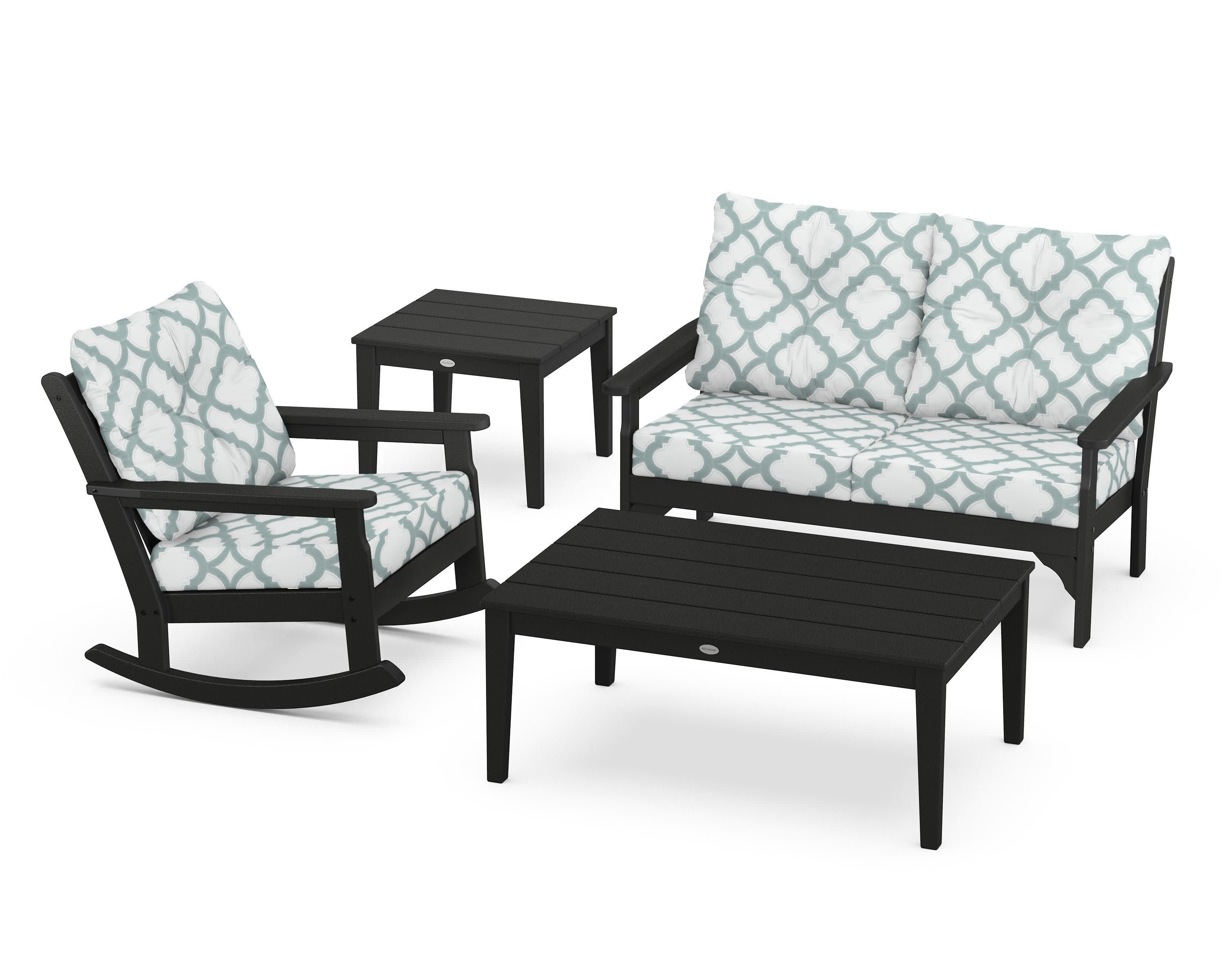 Vineyard 4-Piece Deep Seating Rocker Set in Black / Trellis Glacier Spa