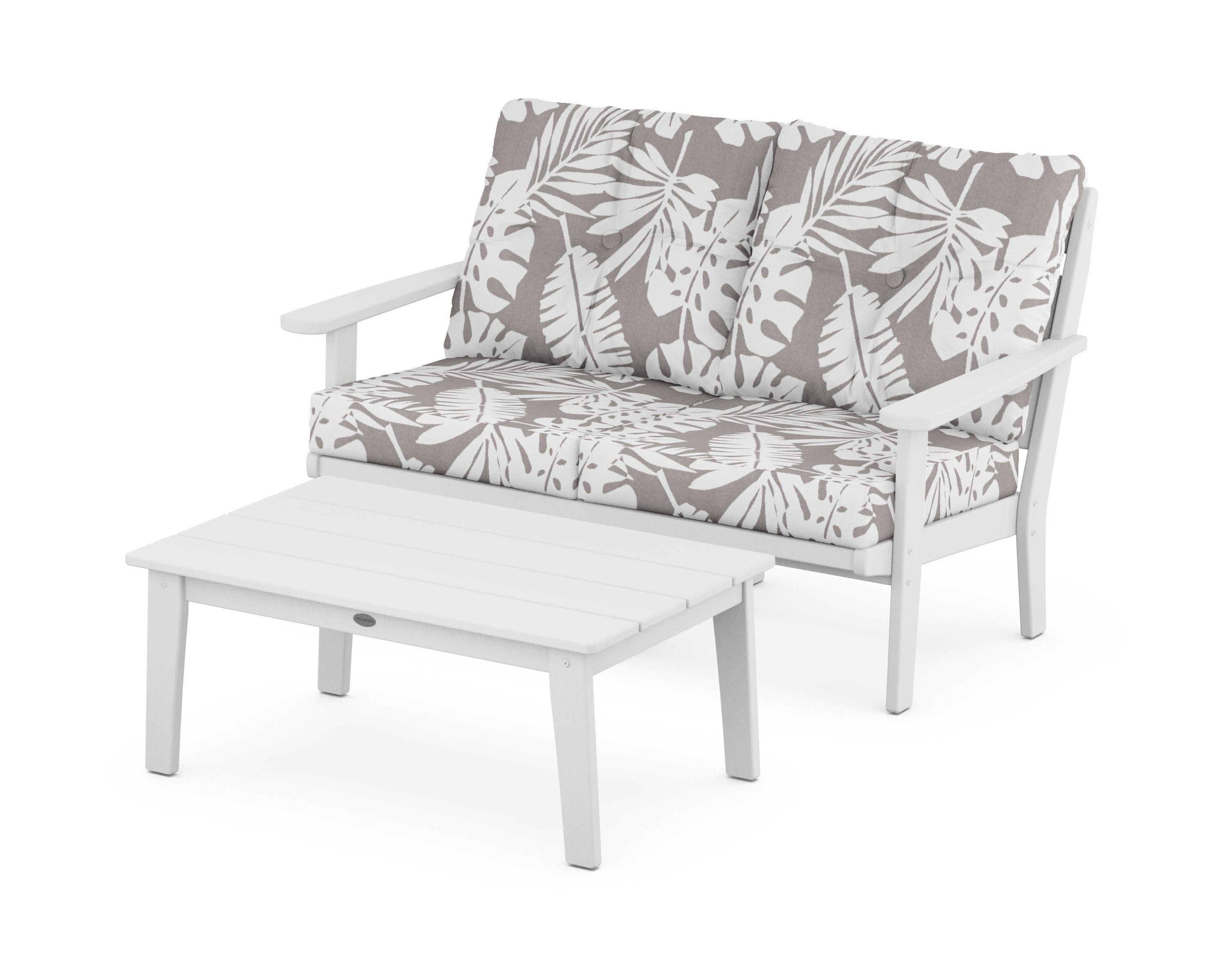 Lakeside 2-Piece Lounge Loveseat Set in White / Leaf Grey Mist