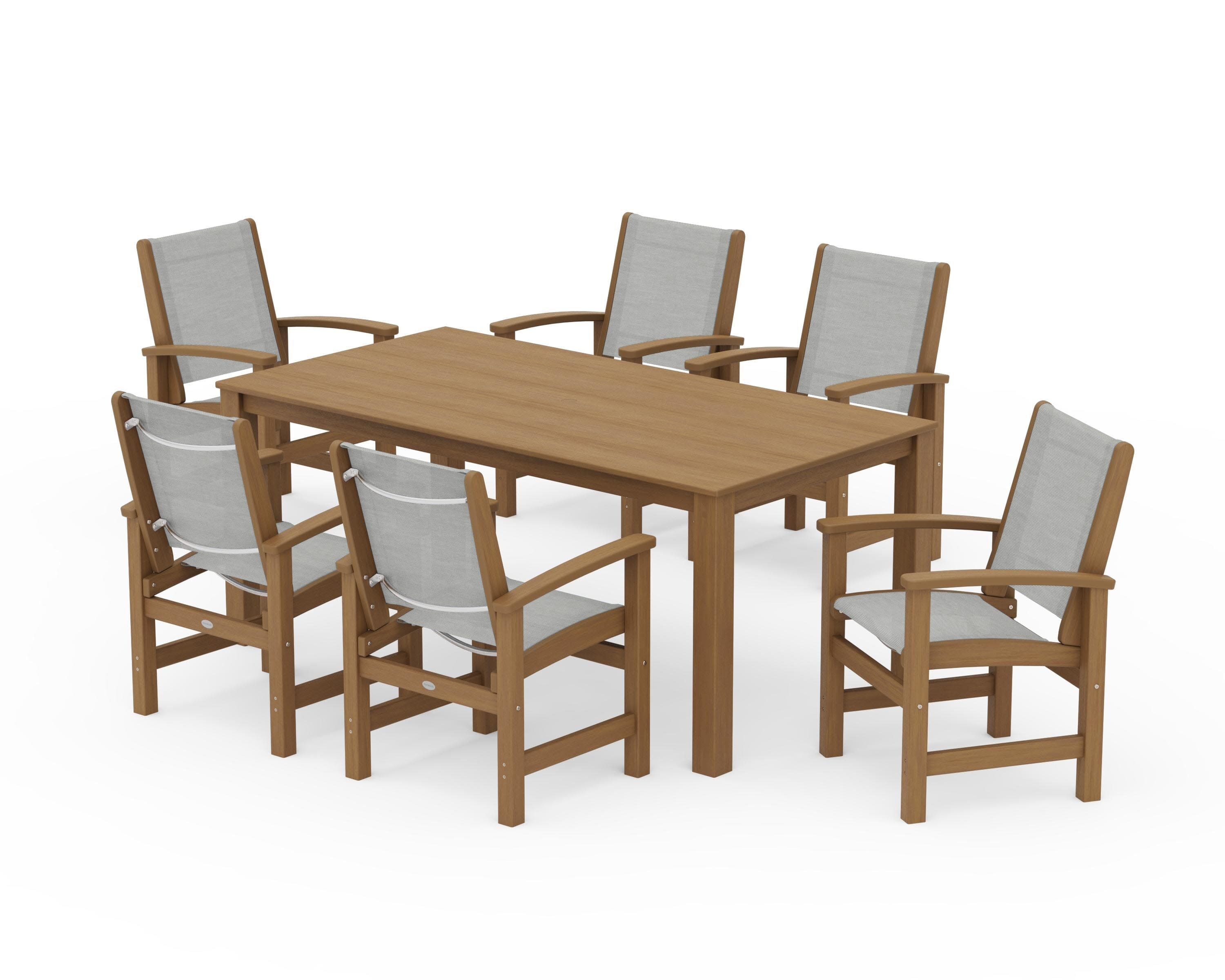 Coastal 7-Piece Parsons Dining Set in Natural / Metallic Sling