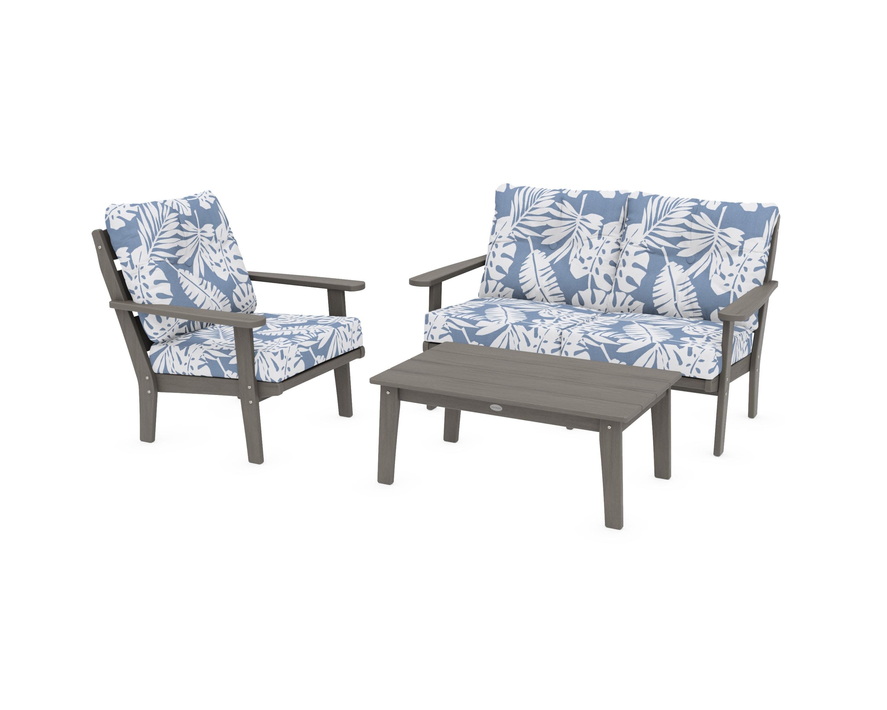 Lakeside 3-Piece Deep Seating Set in Driftwood / Leaf Sky Blue