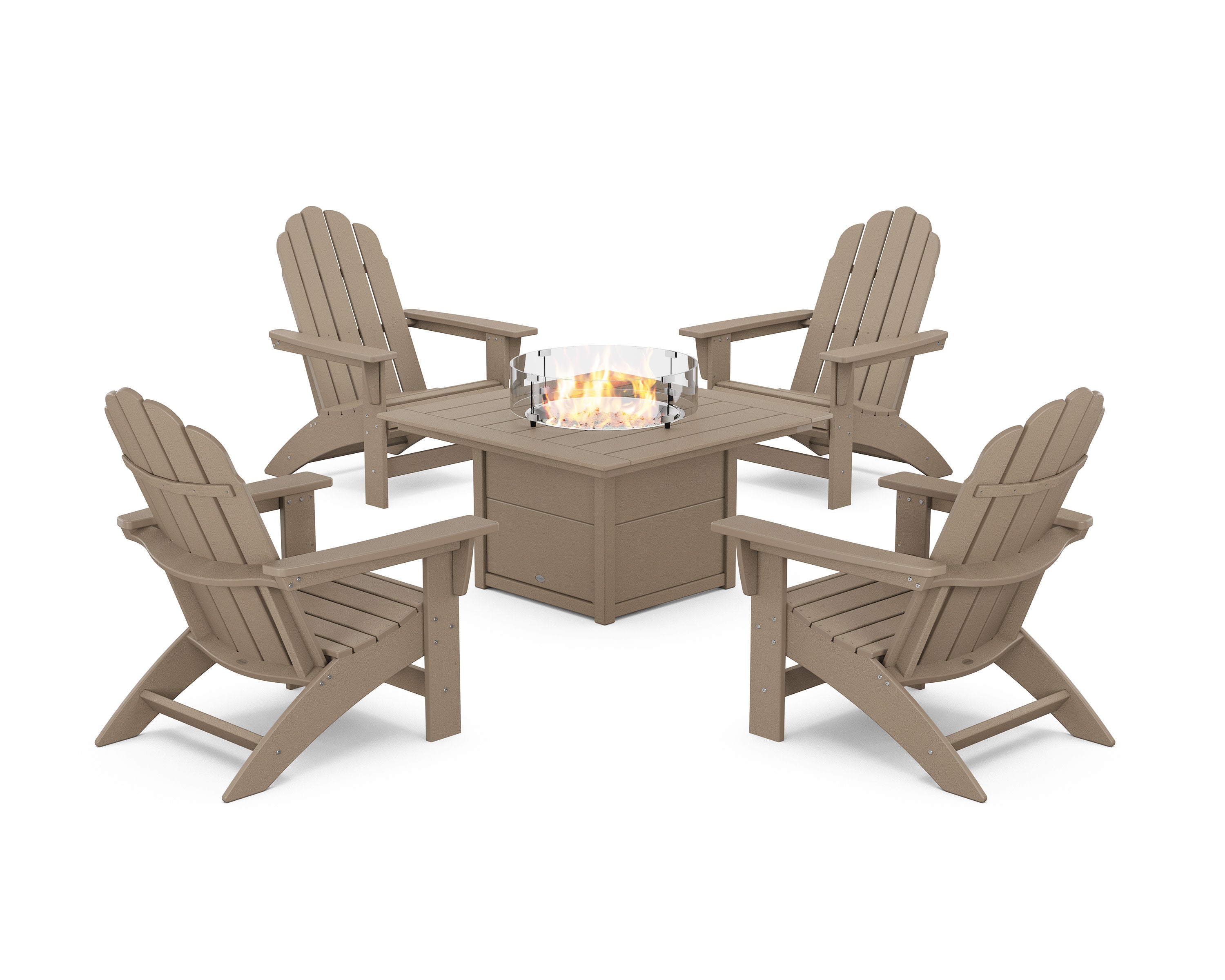 5-Piece Vineyard Grand Adirondack Conversation Set with Fire Pit Table in Vintage Sahara