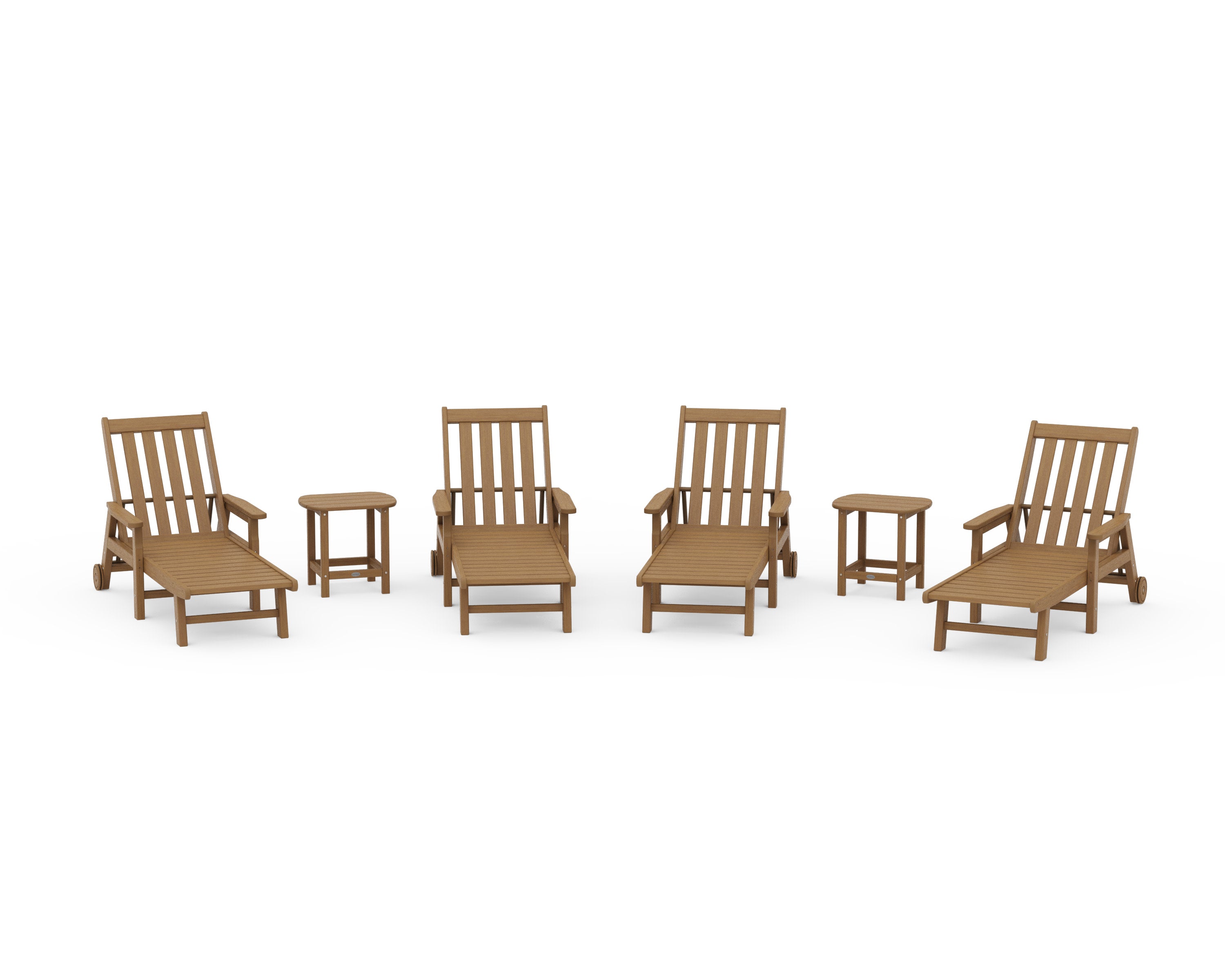 Vineyard 6-Piece Chaise with Arms and Wheels Set in Natural