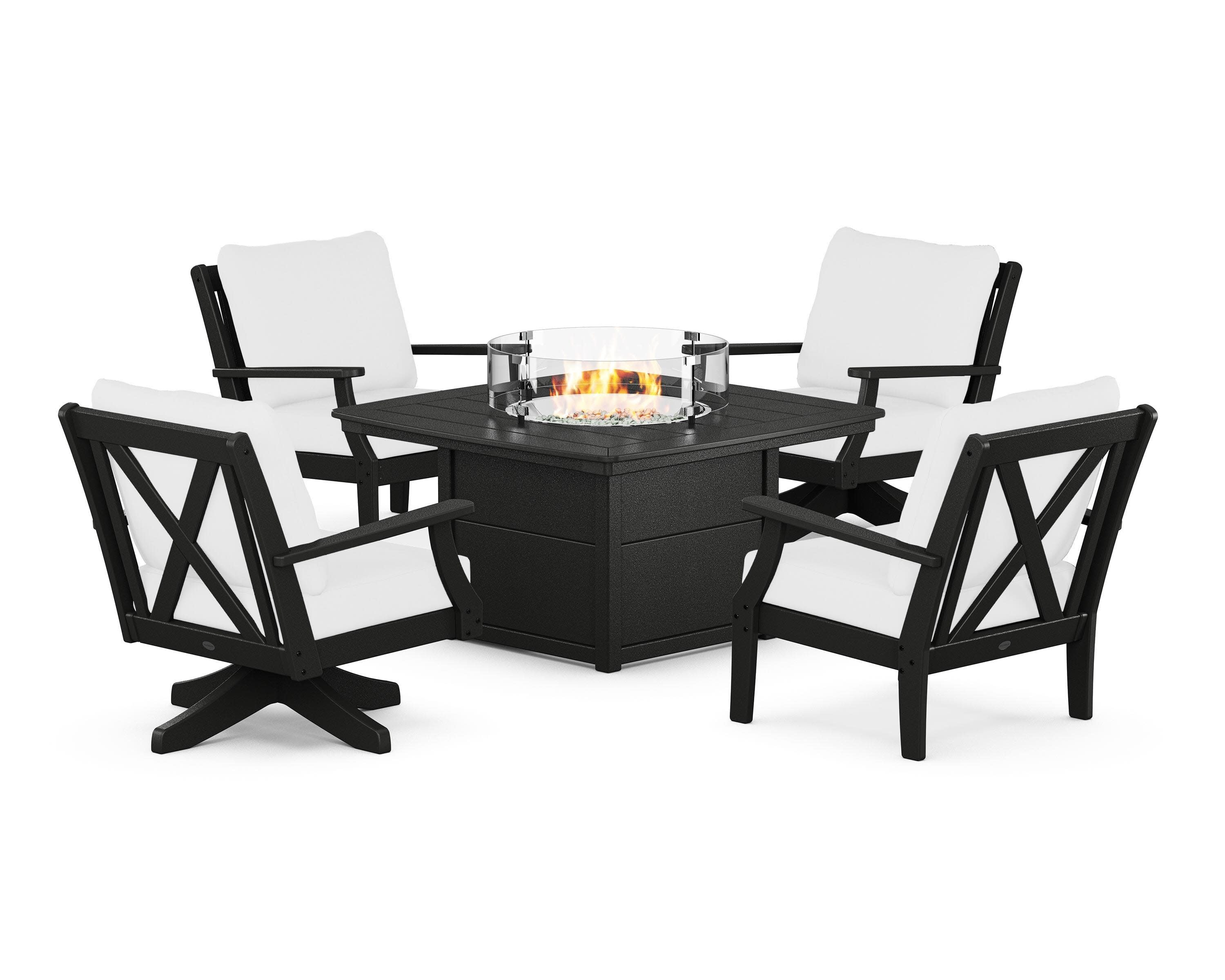 Braxton 5-Piece Deep Seating Set with Fire Table in Black / Natural