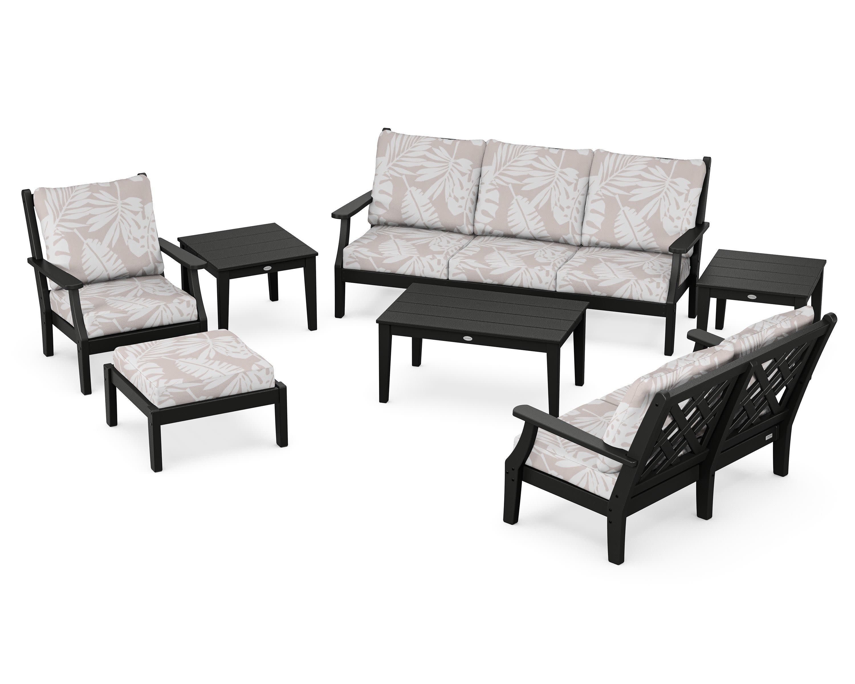 Wovendale 7-Piece Deep Seating Set in Black / Leaf Dune Burlap