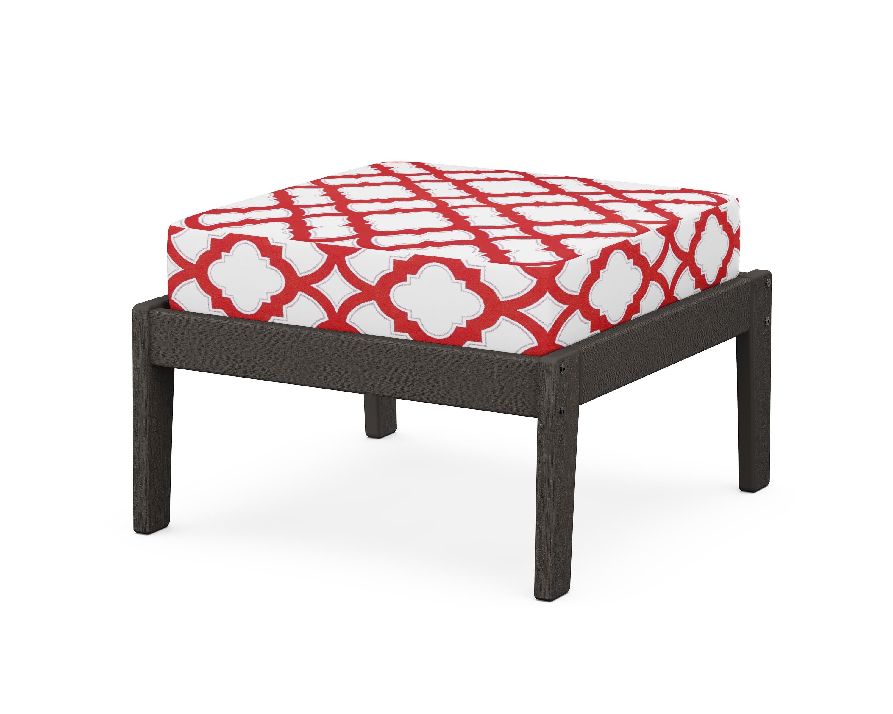 Deep Seating Ottoman in Vintage Coffee / Trellis Crimson