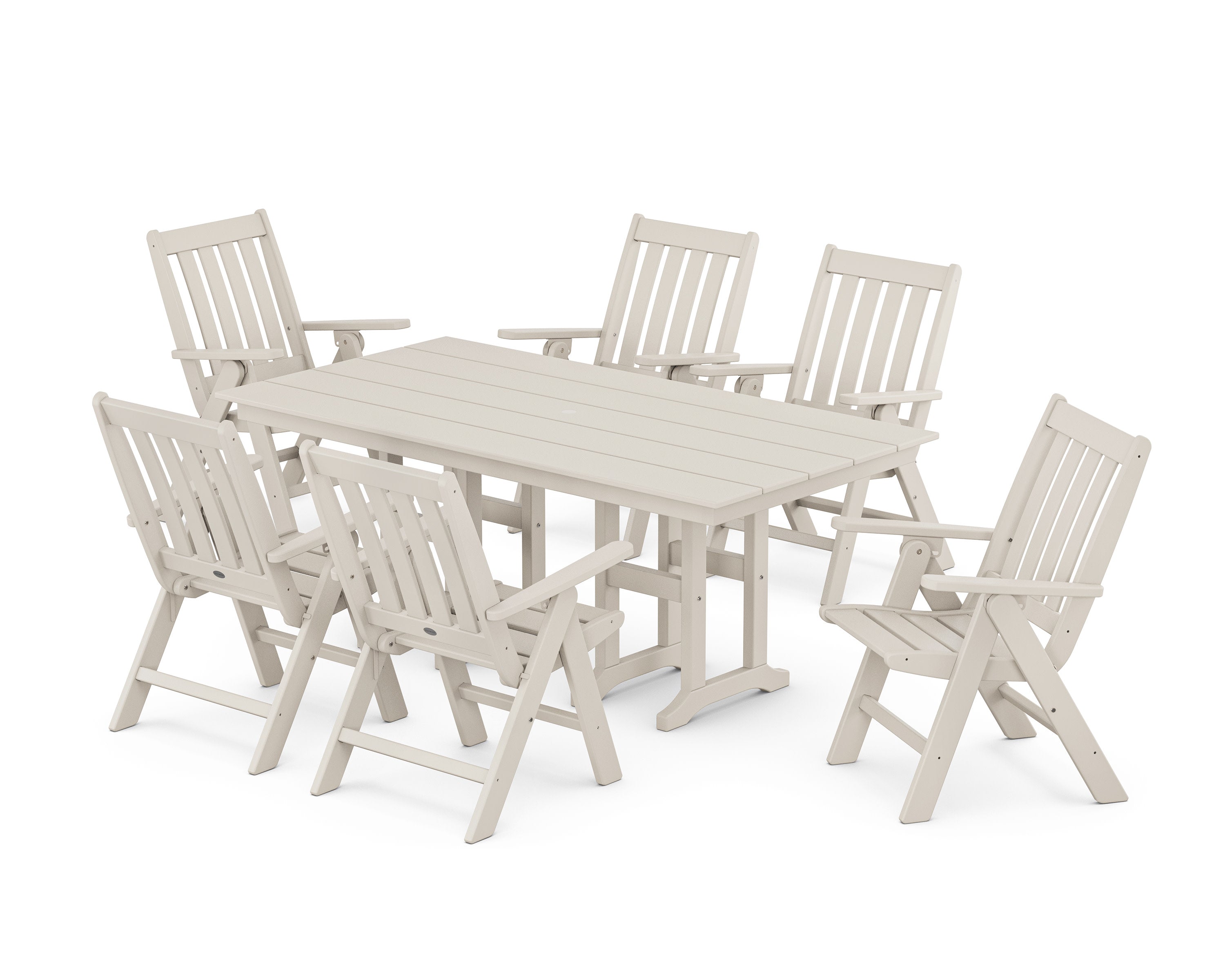Vineyard Folding Chair 7-Piece Farmhouse Dining Set in Sand
