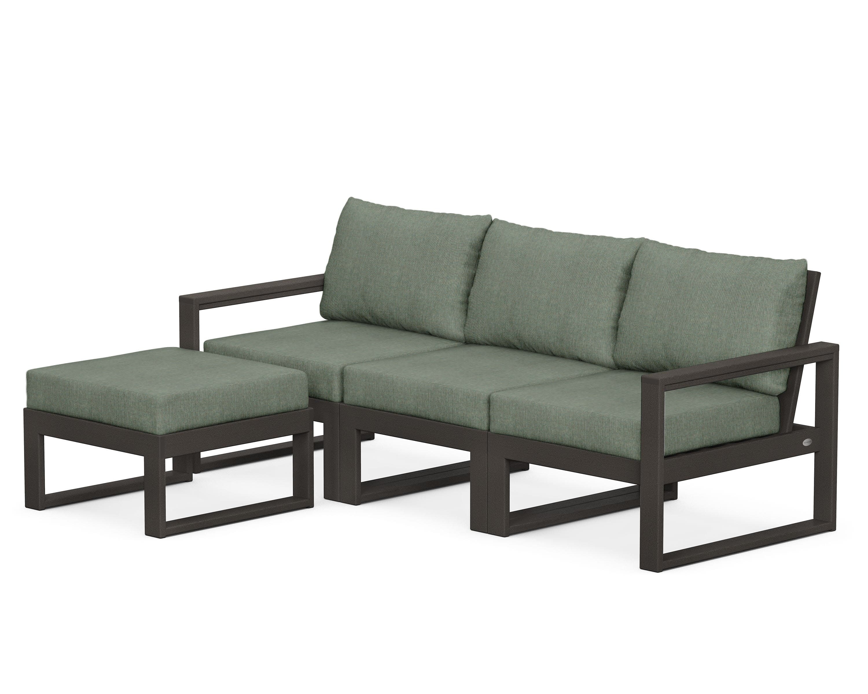 EDGE 4-Piece Modular Deep Seating Set with Ottoman in Vintage Coffee / Cast Sage