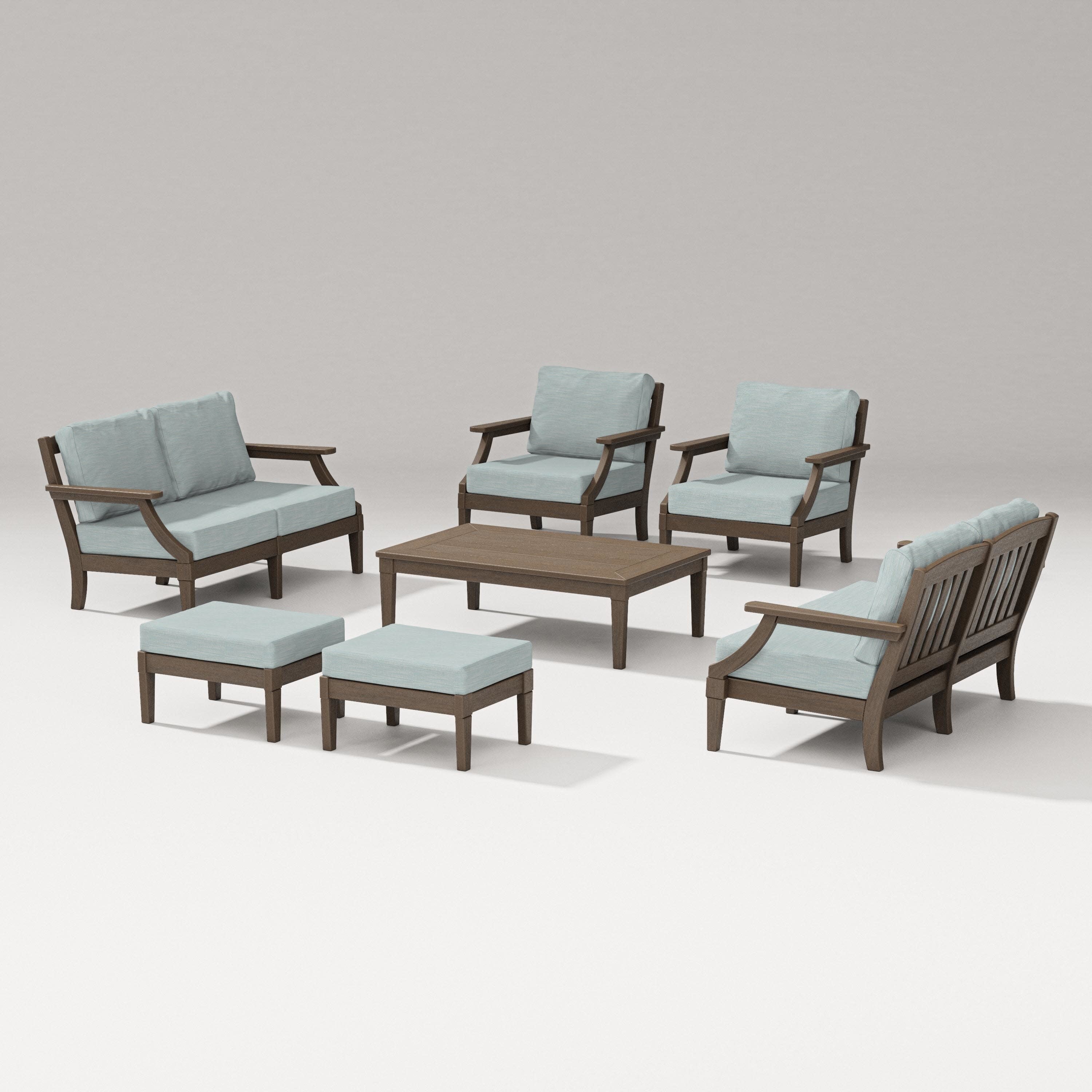 Estate 7-Piece Lounge Loveseat Set in Kona / Soothe Mist