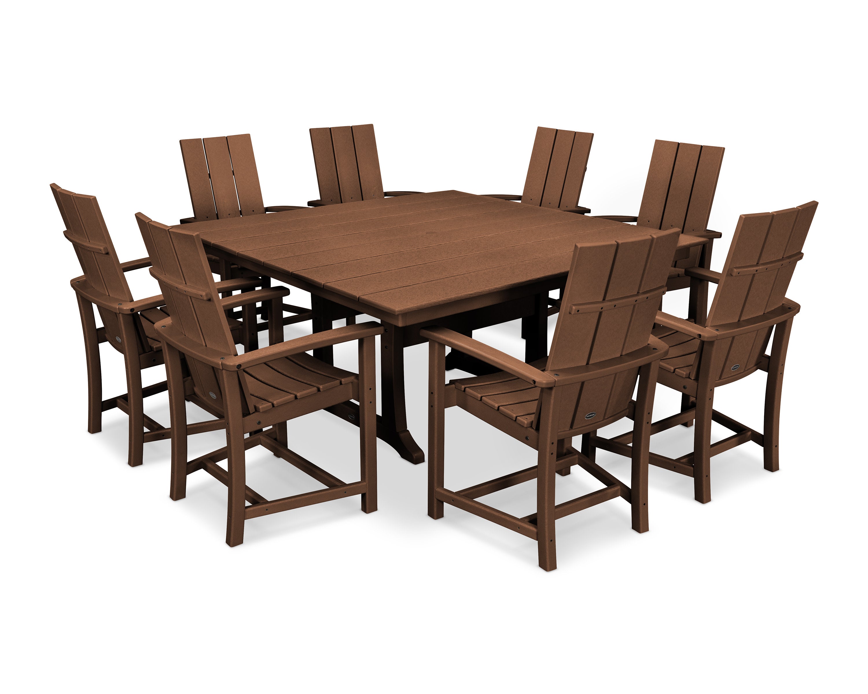 Modern Adirondack 9-Piece Farmhouse Trestle Dining Set in Teak