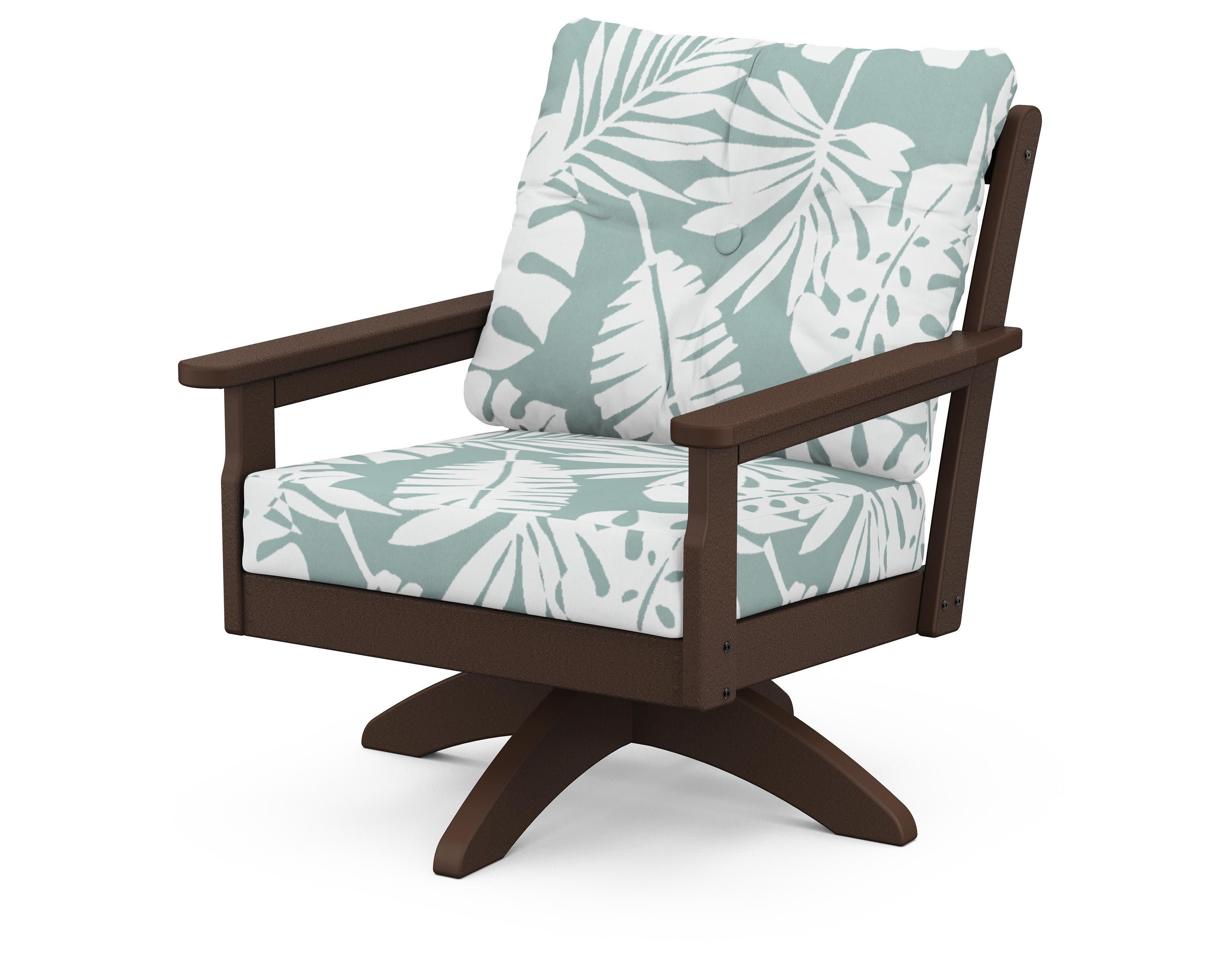 Vineyard Deep Seating Swivel Chair in Mahogany / Leaf Glacier Spa