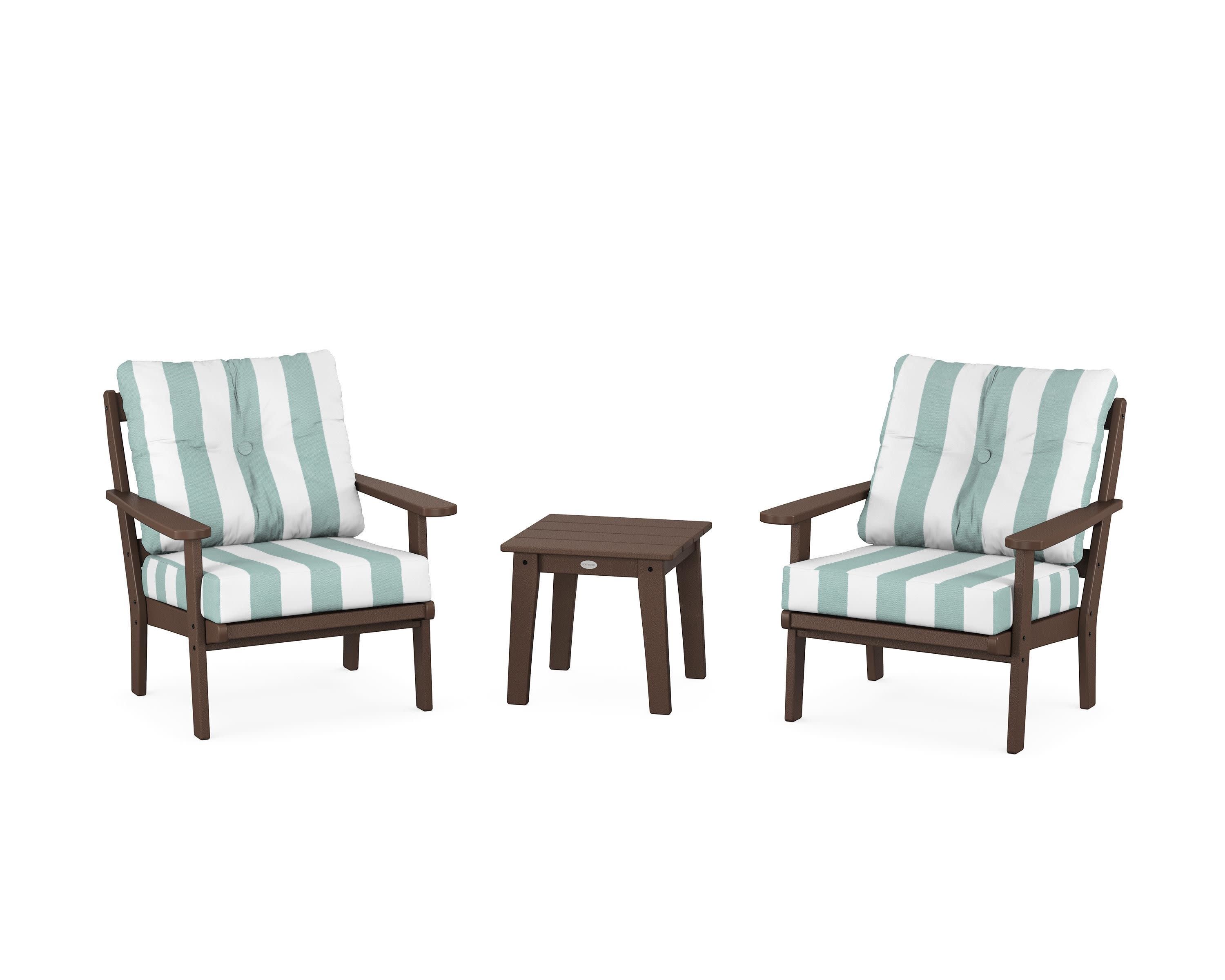Mission 3-Piece Deep Seating Set in Mahogany / Cabana Stripe Glacier Spa