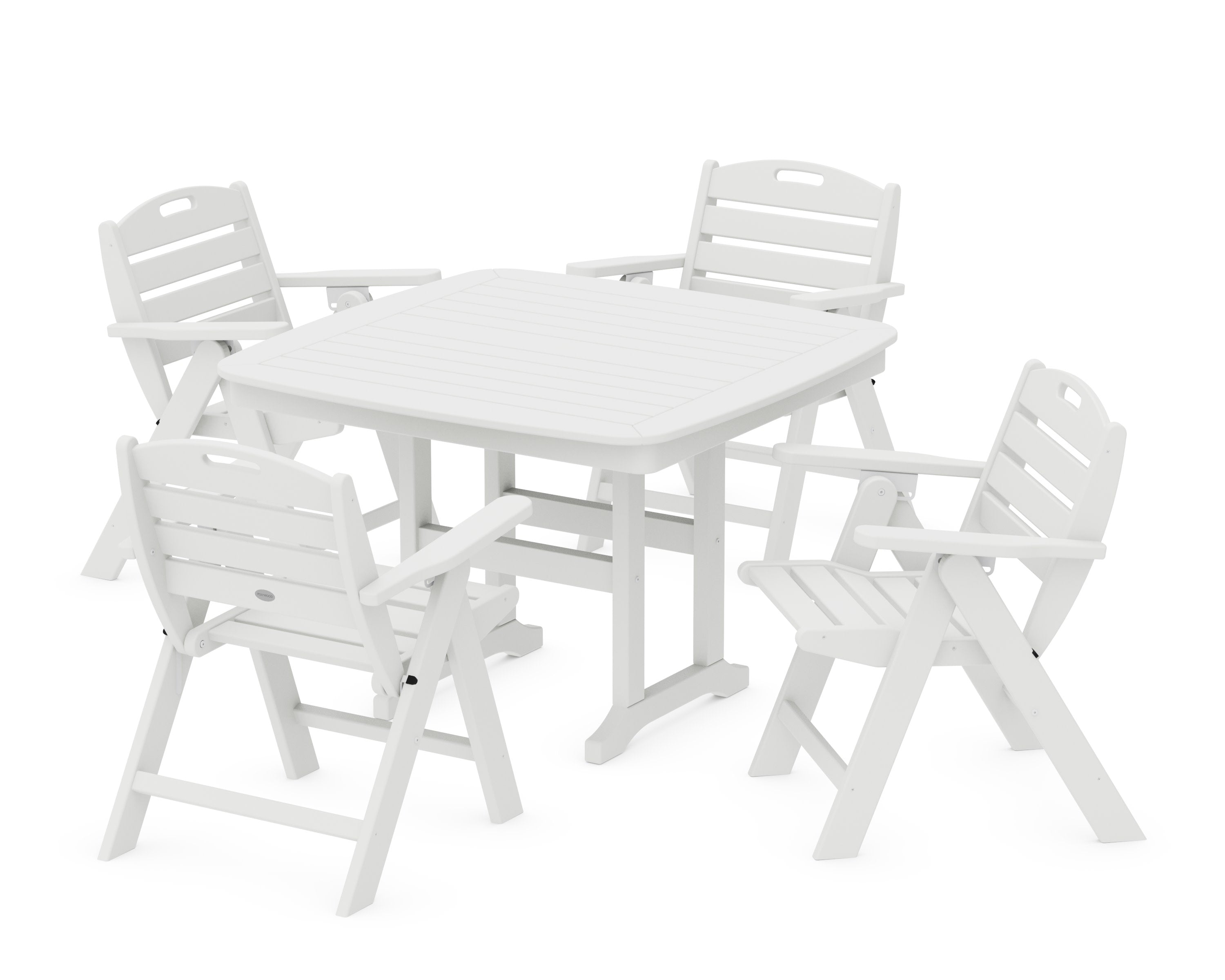 Nautical Folding Lowback Chair 5-Piece Dining Set with Trestle Legs in White