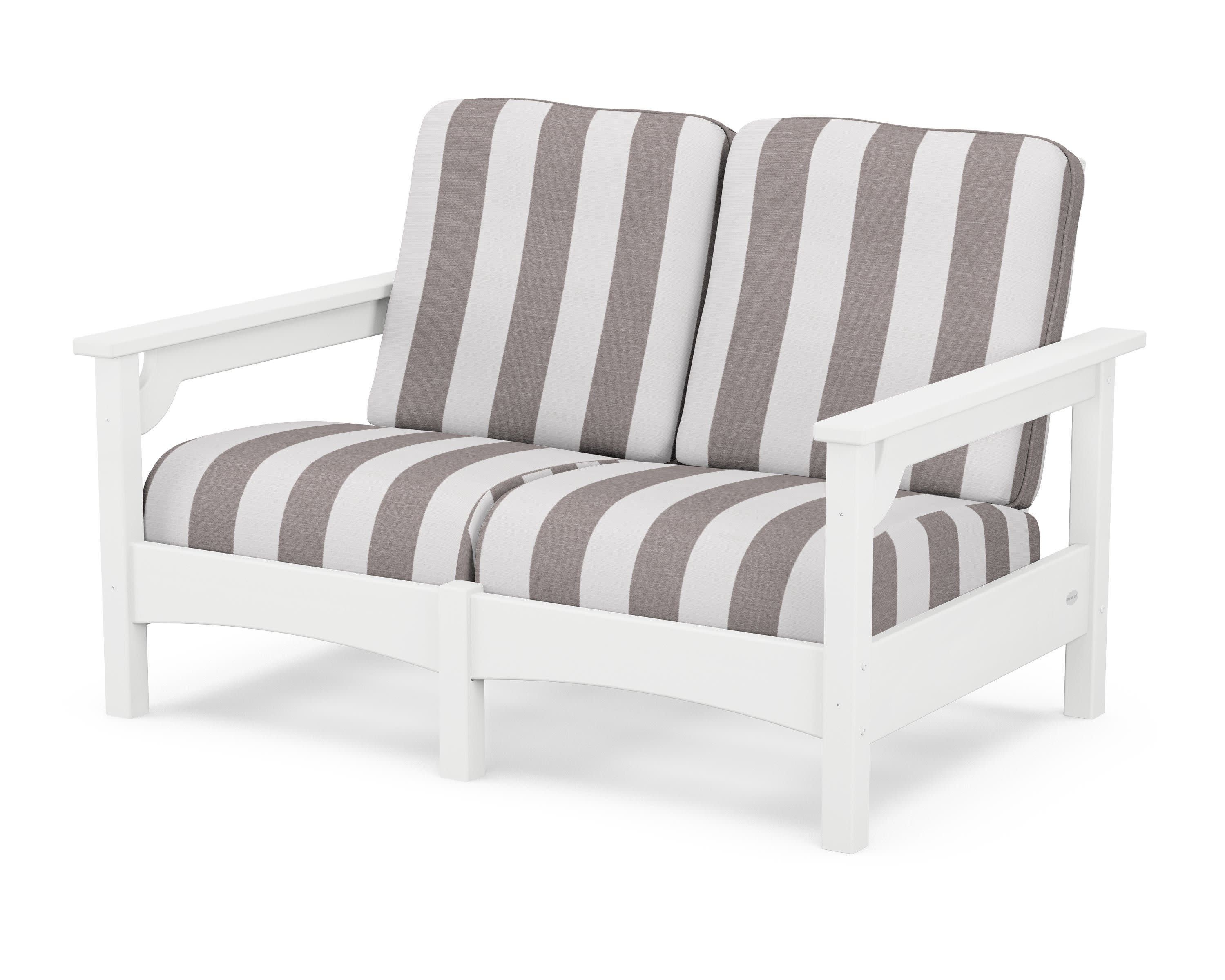 Club Loveseat in White / Cabana Stripe Grey Mist