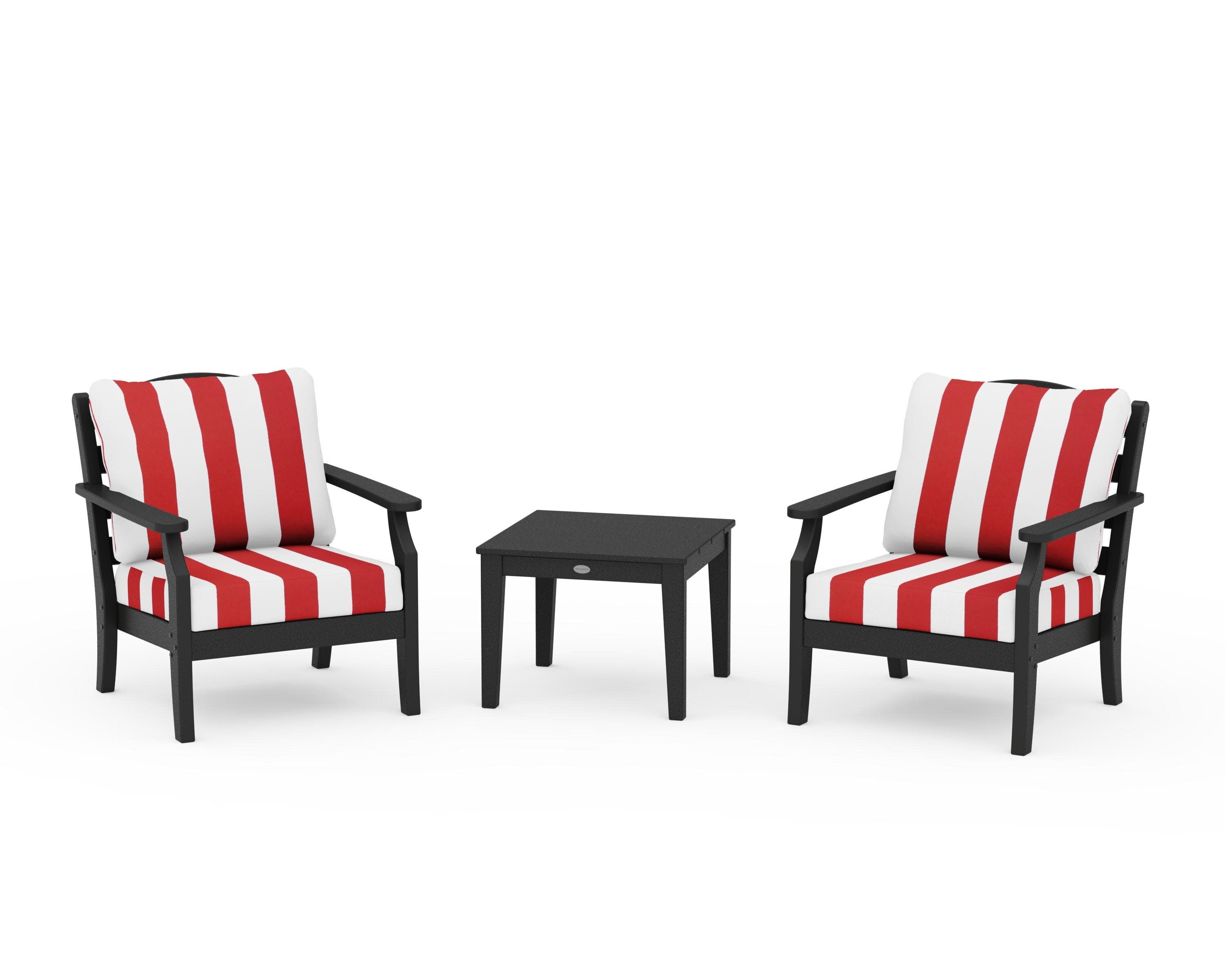 Savannah 3-Piece Deep Seating Set in Black / Cabana Stripe Crimson