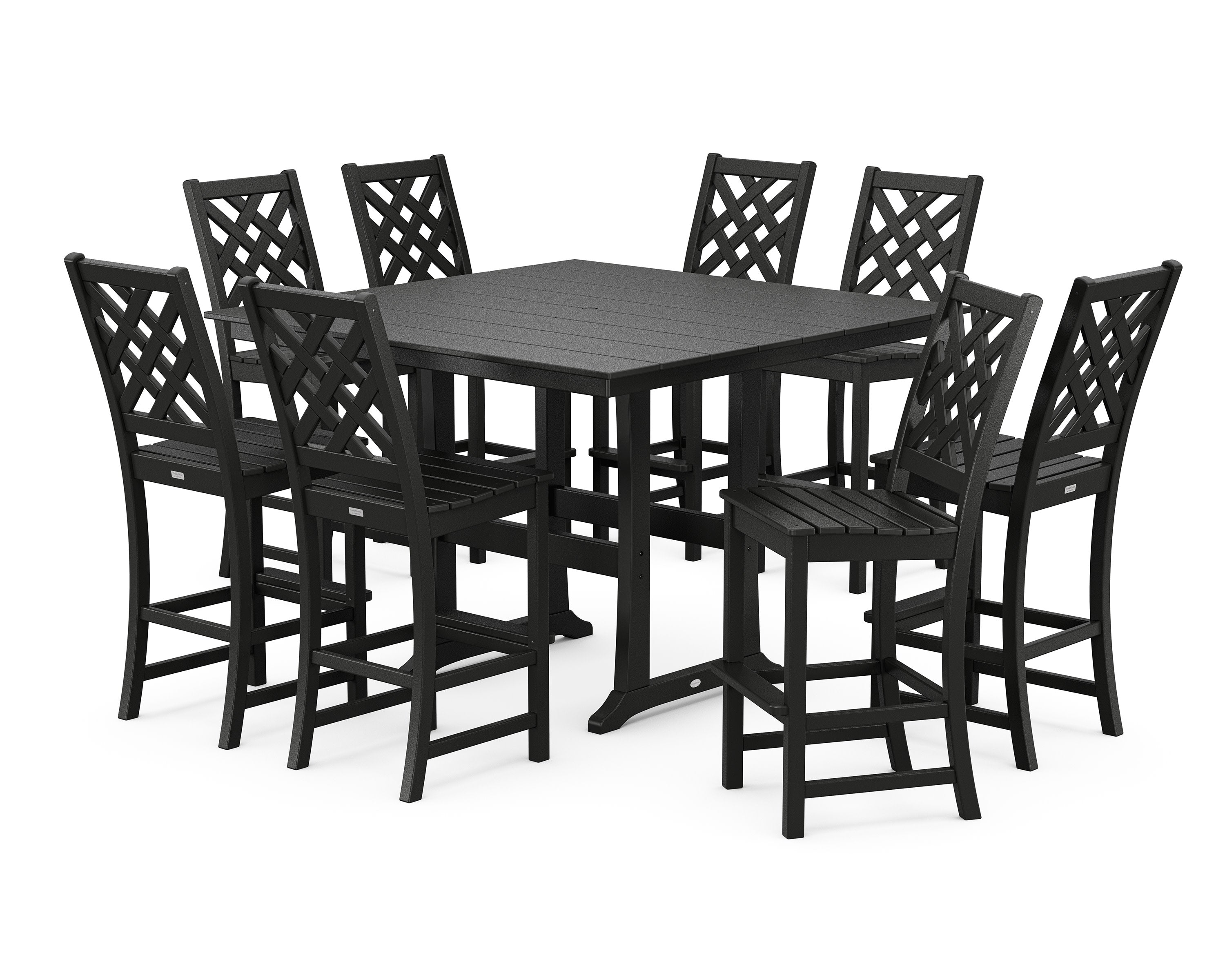 Wovendale Side Chair 9-Piece Square Farmhouse Bar Set with Trestle Legs in Black