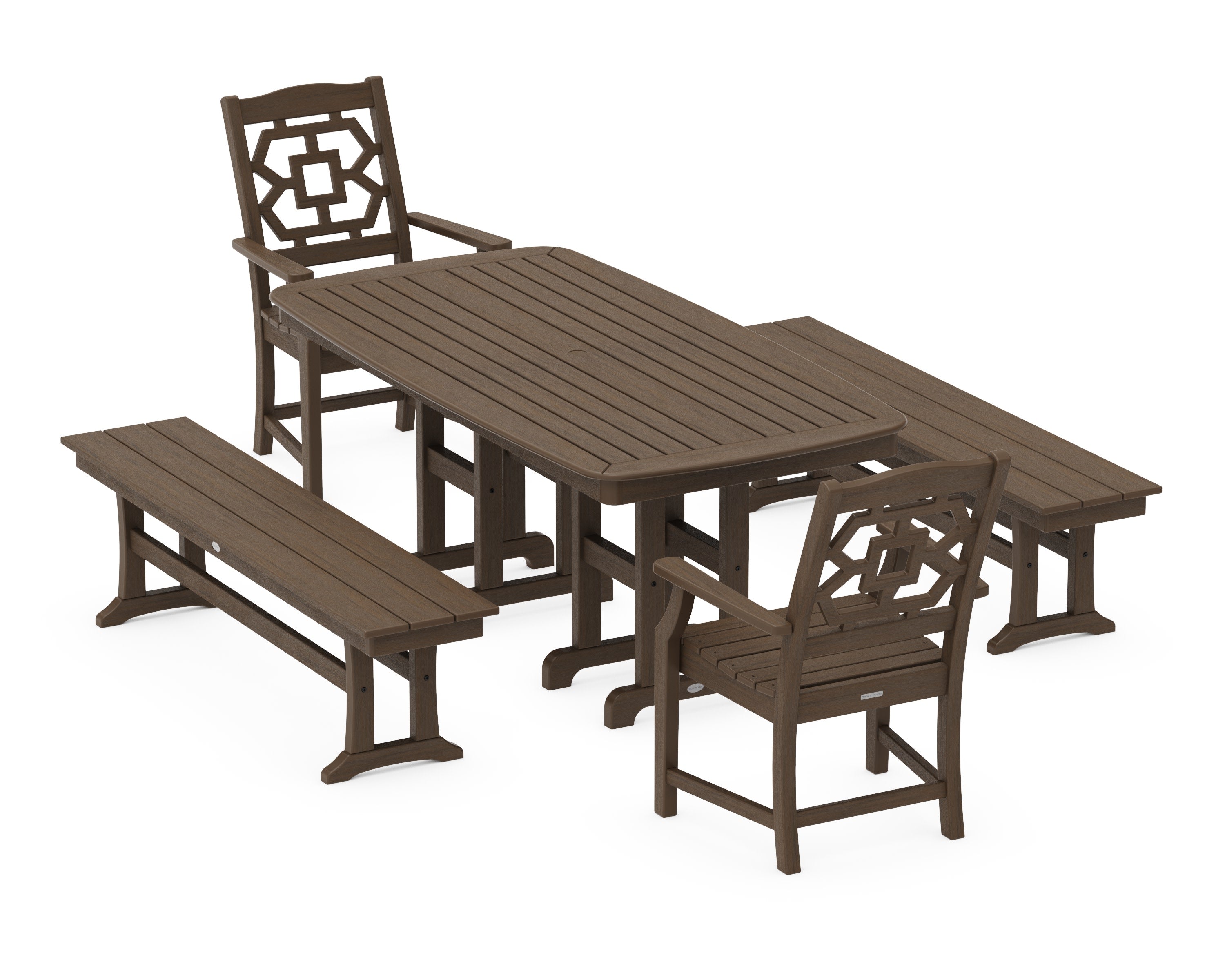 Chinoiserie 5-Piece Dining Set with Benches in Kona