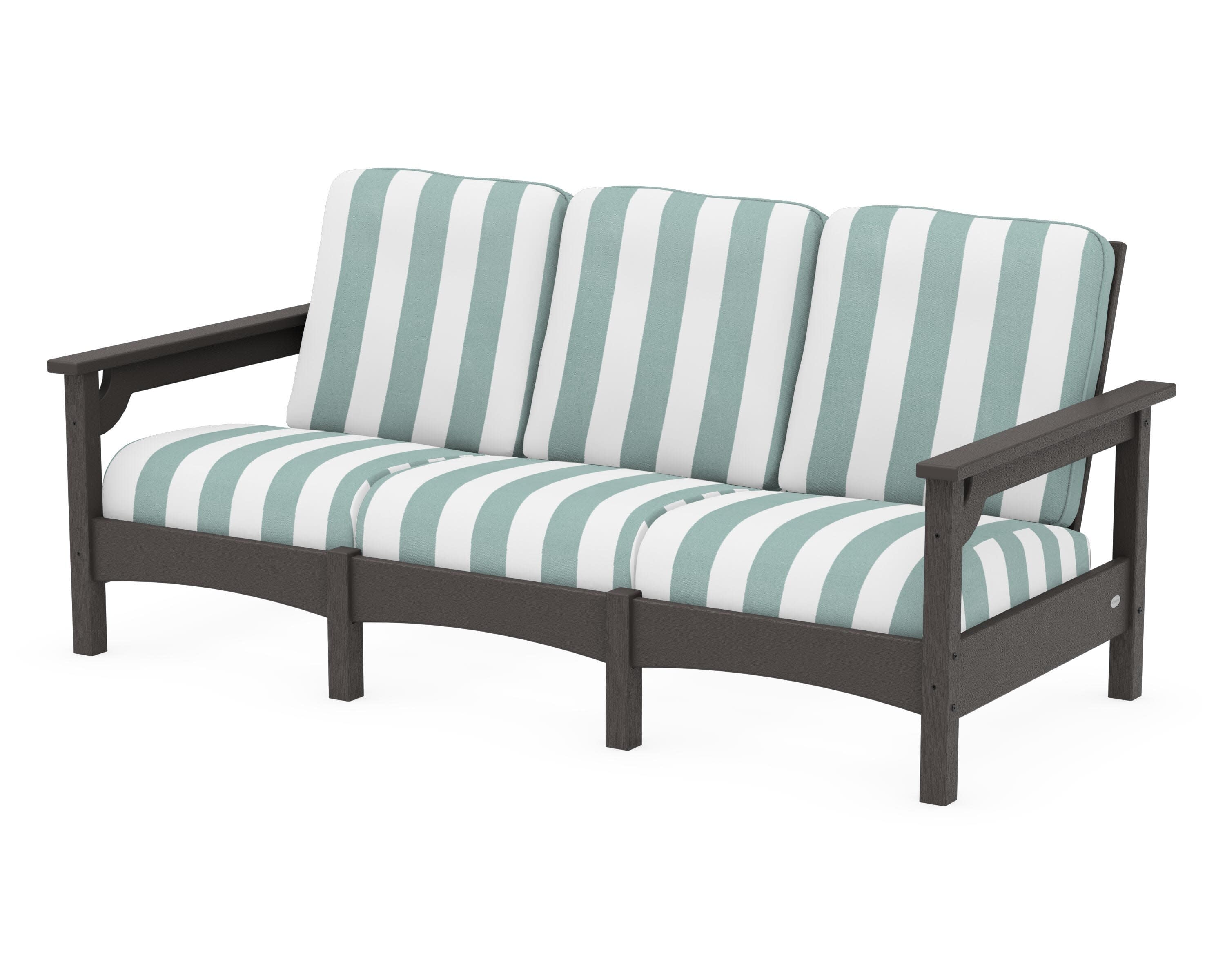 Club Sofa in Vintage Coffee / Cabana Stripe Glacier Spa