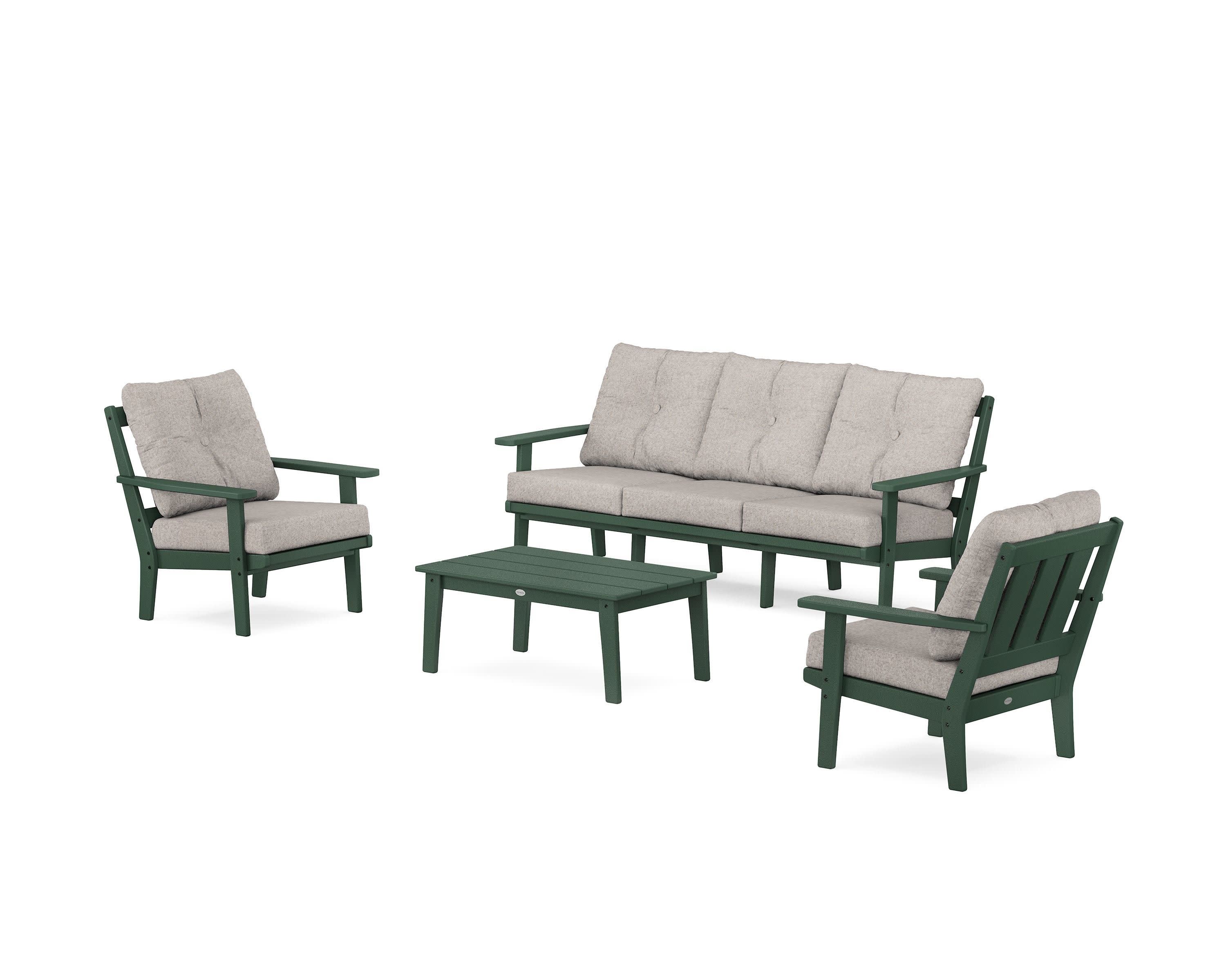 Oxford 4-Piece Deep Seating Set with Sofa in Green / Weathered Tweed