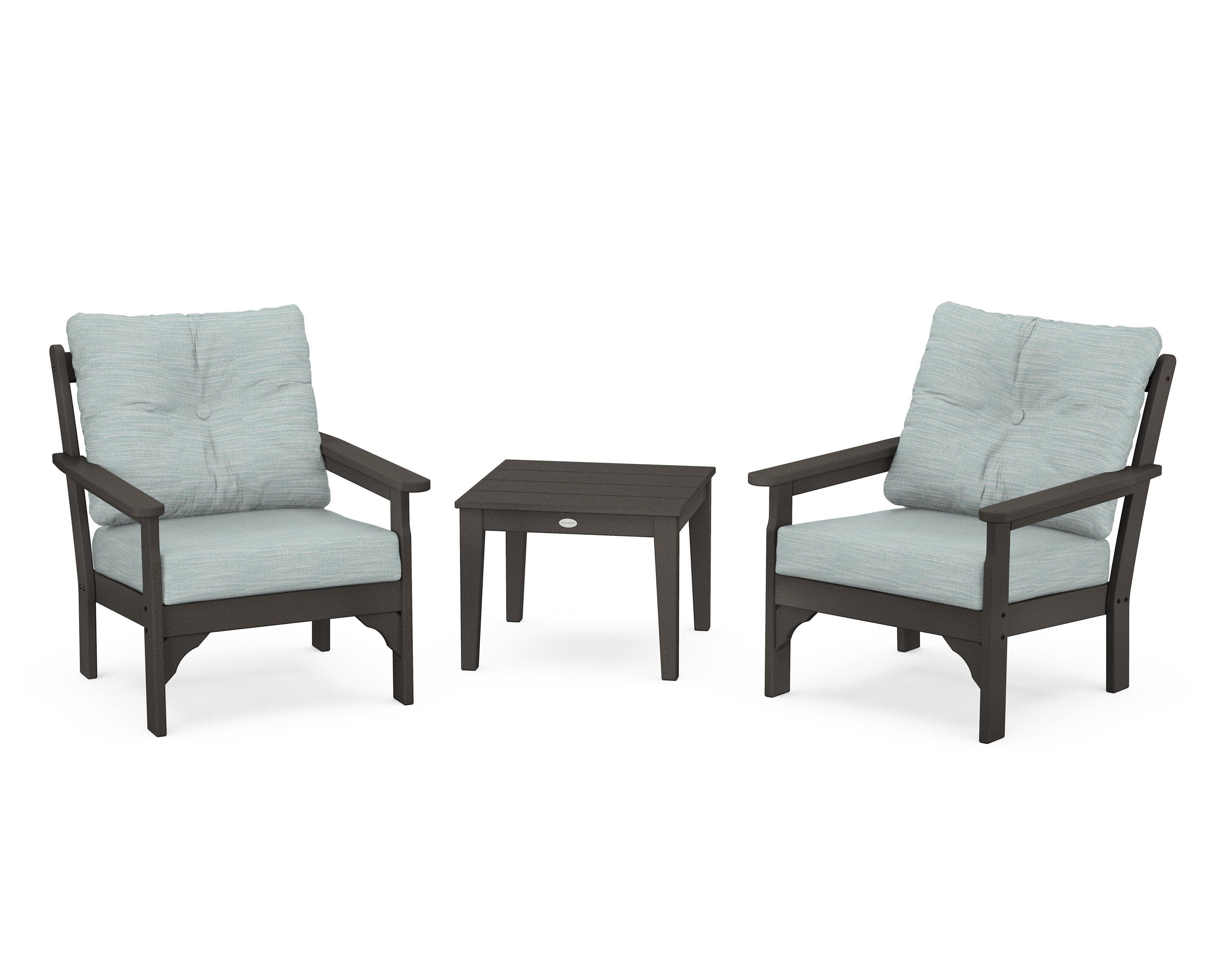 Vineyard 3-Piece Deep Seating Set in Vintage Coffee / Soothe Mist