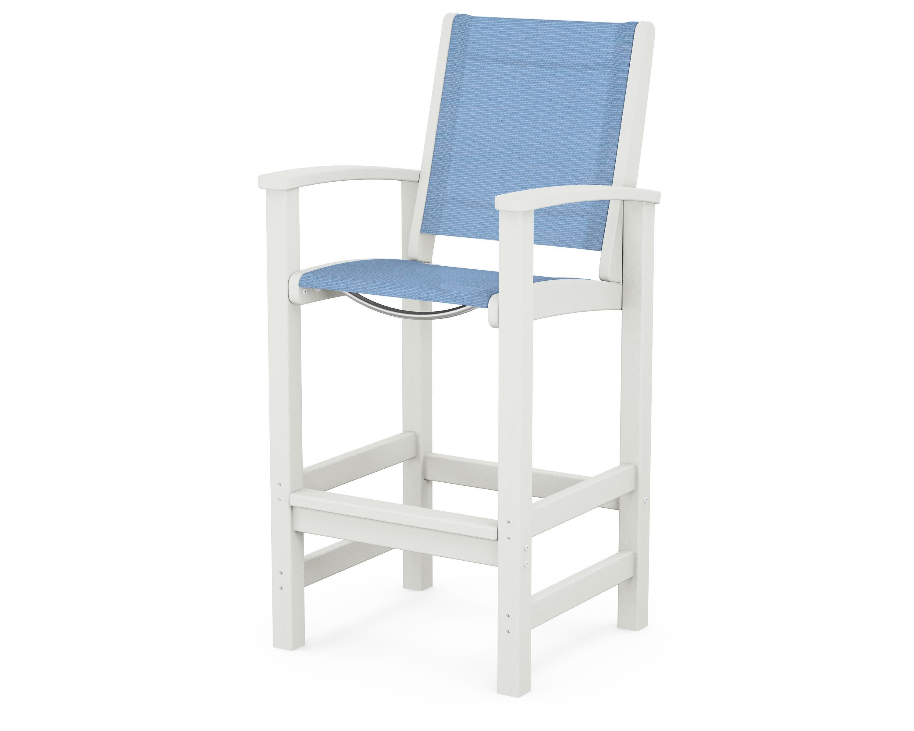 Coastal Bar Chair in Vintage White / Poolside Sling
