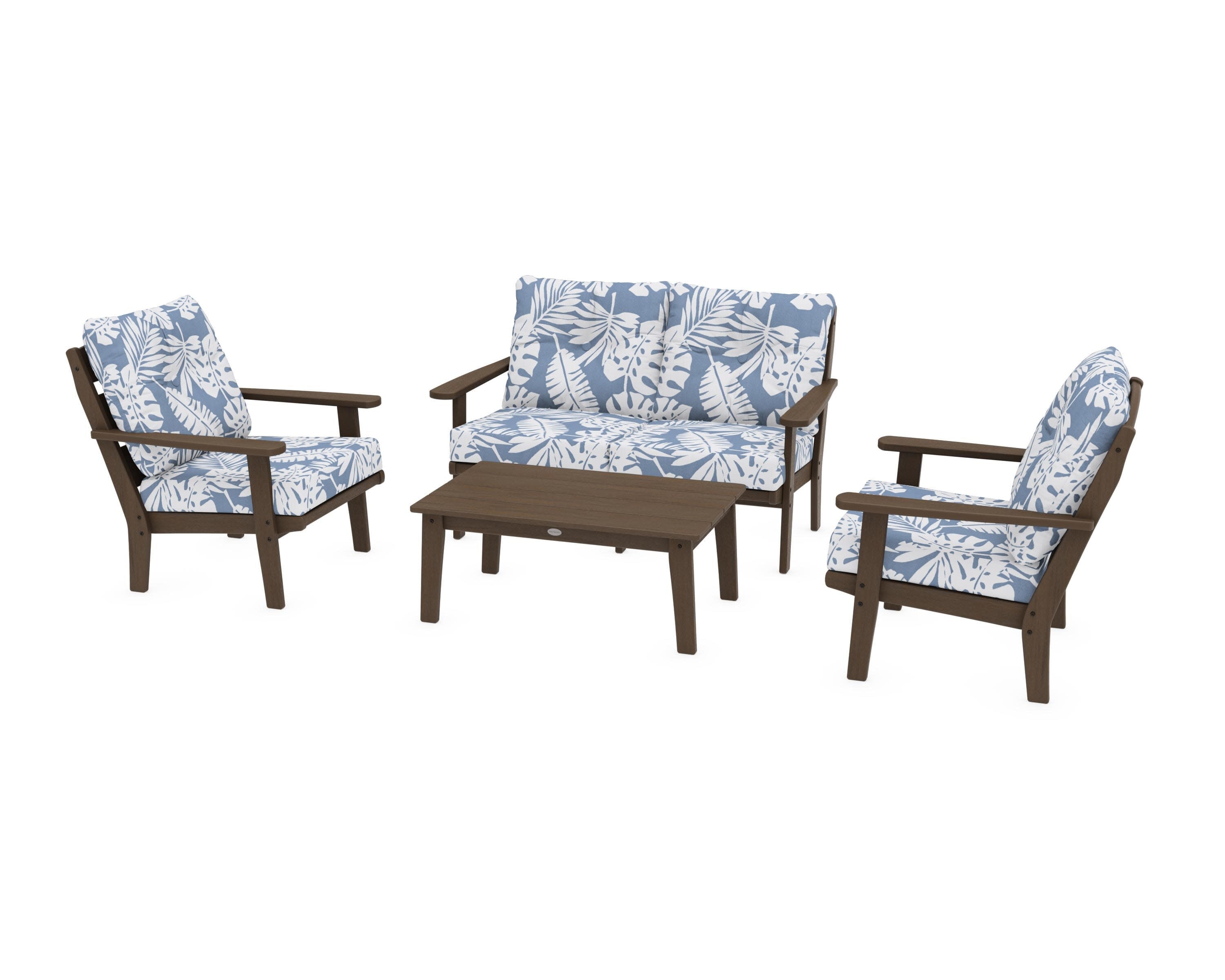 Lakeside 4-Piece Deep Seating Set in Kona / Leaf Sky Blue