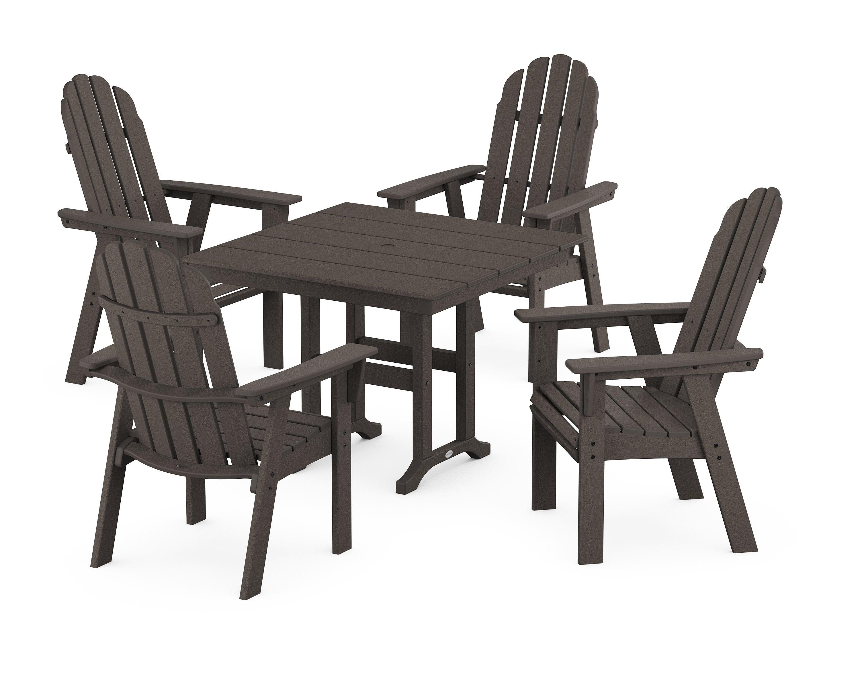 Vineyard Curveback Adirondack 5-Piece Farmhouse Dining Set in Vintage Coffee