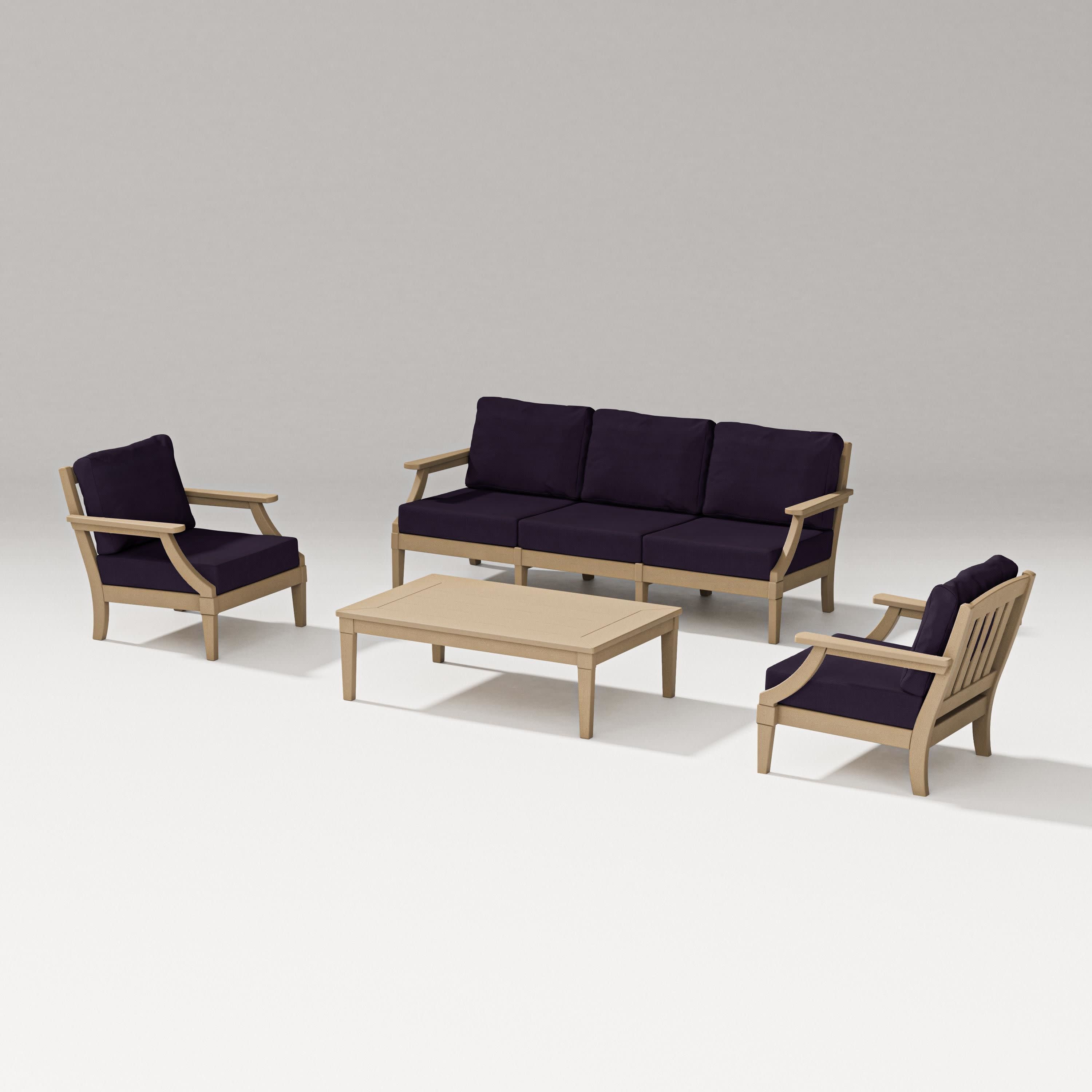 Estate 4-Piece Lounge Sofa Set in Vintage Sahara / Navy Linen