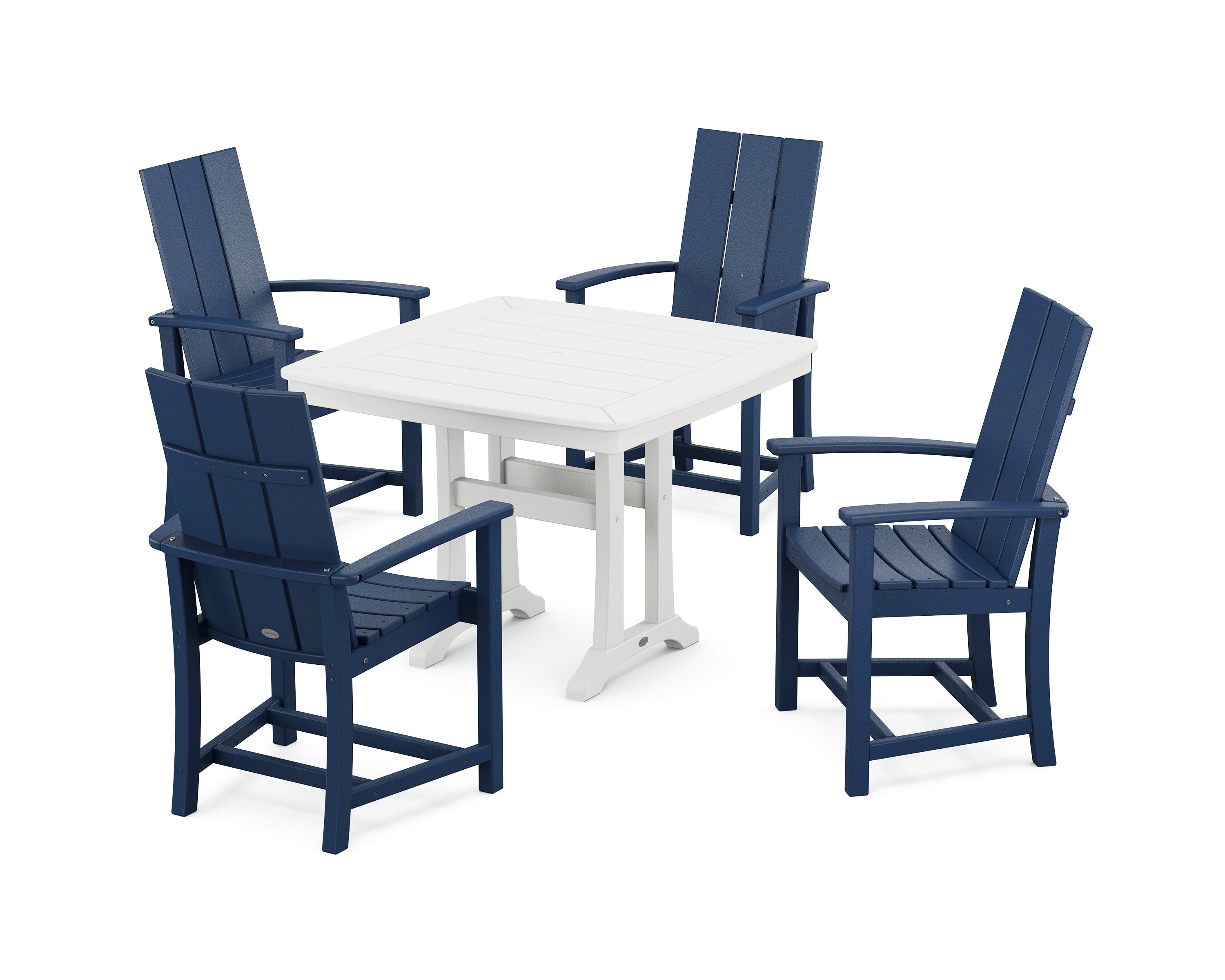 Modern Adirondack 5-Piece Dining Set with Trestle Legs in Navy / White