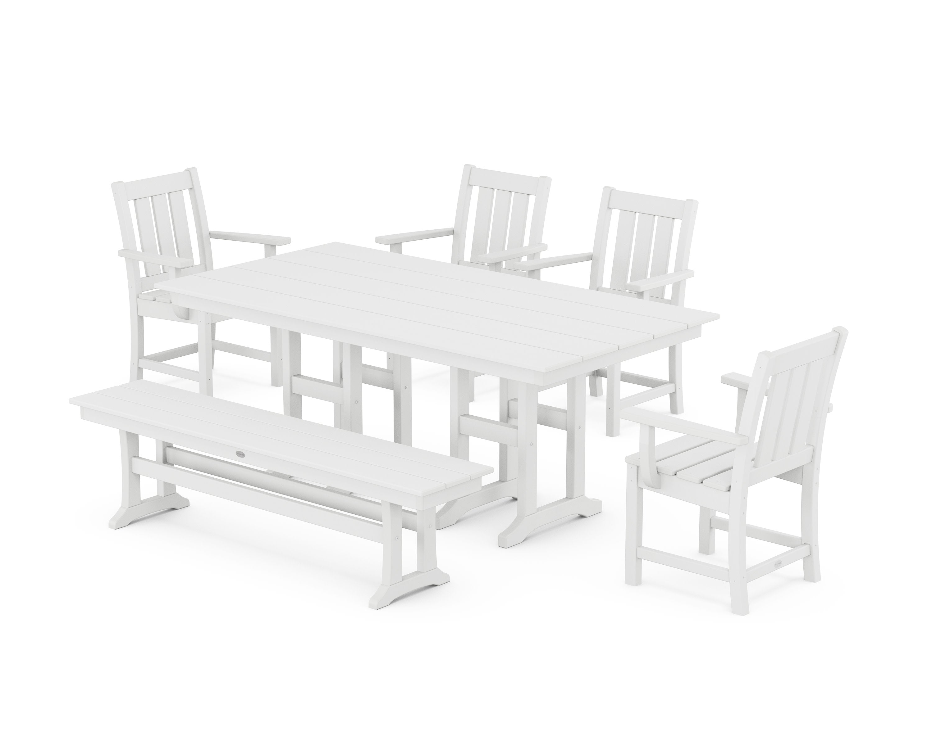 Oxford 6-Piece Farmhouse Dining Set with Bench in White