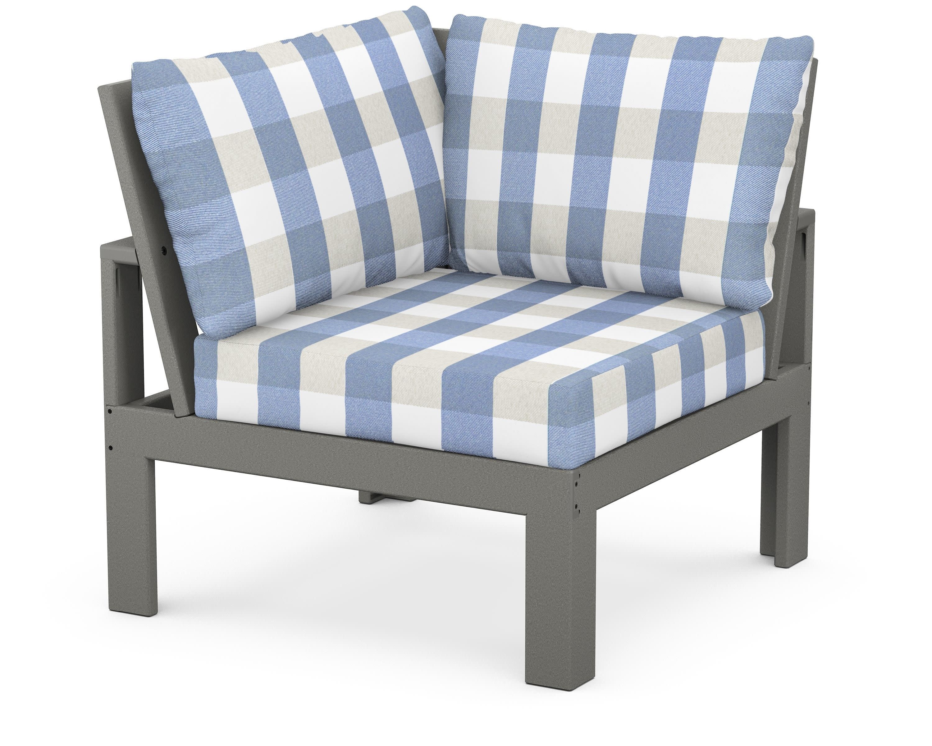 Modular Corner Chair in Slate Grey / Buffalo Plaid Sky Blue