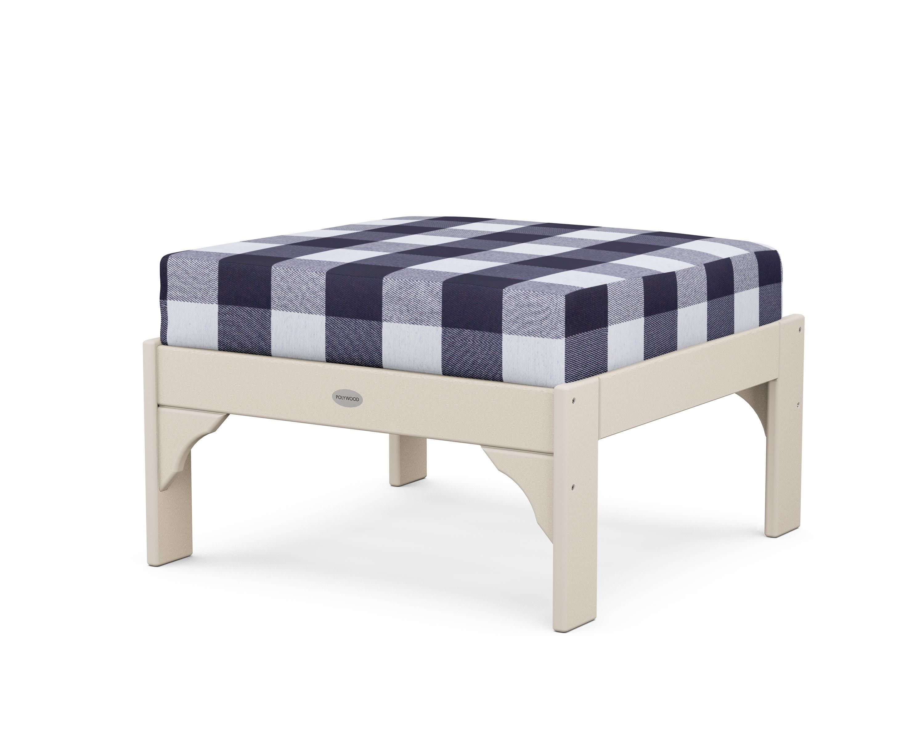 Vineyard Deep Seating Ottoman in Sand / Buffalo Plaid Navy