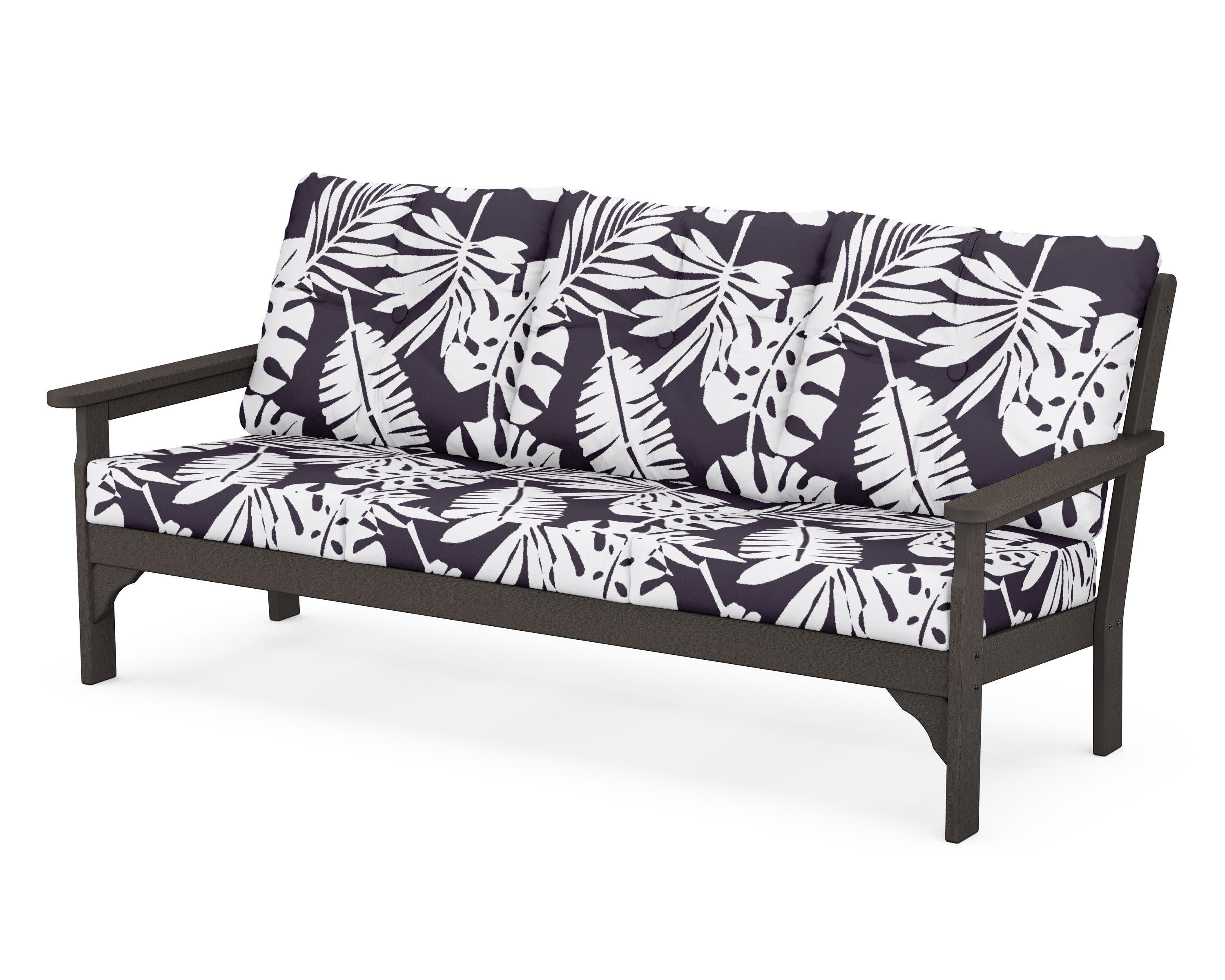 Vineyard Deep Seating Sofa in Vintage Coffee / Leaf Navy