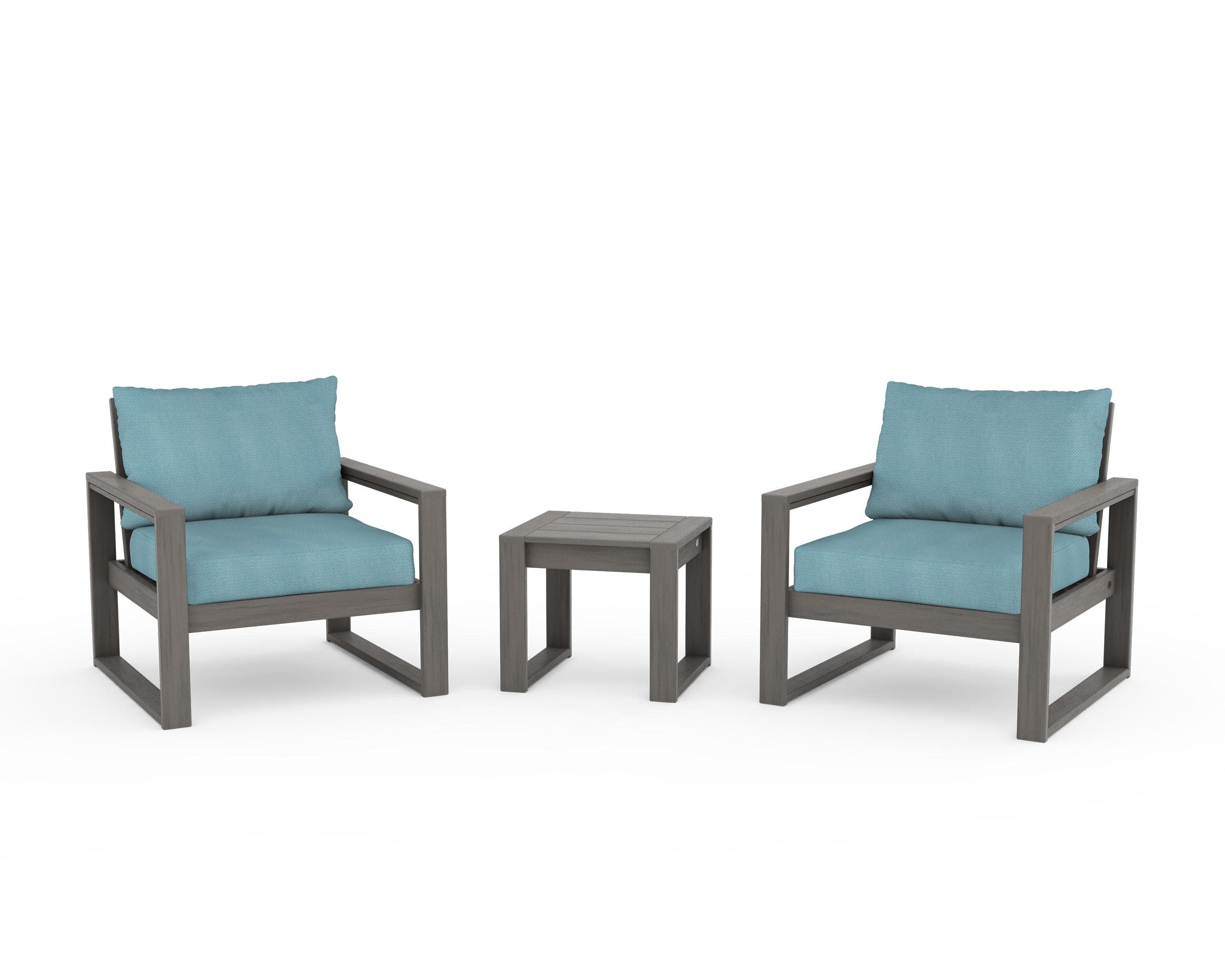 EDGE Sectional 3-Piece Deep Seating Set in Driftwood / Lattice Sky Blue