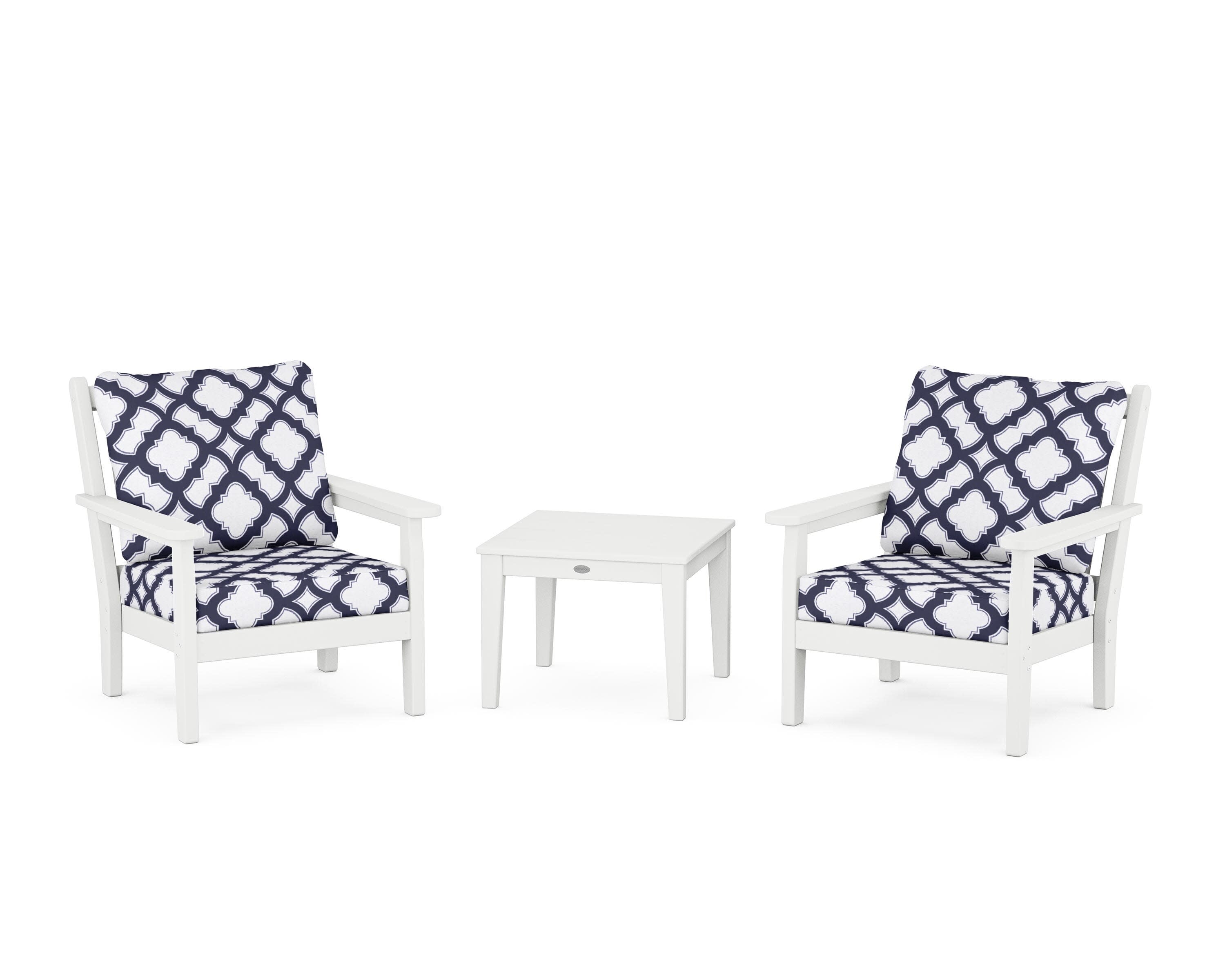 Chippendale 3-Piece Deep Seating Set in White / Trellis Navy