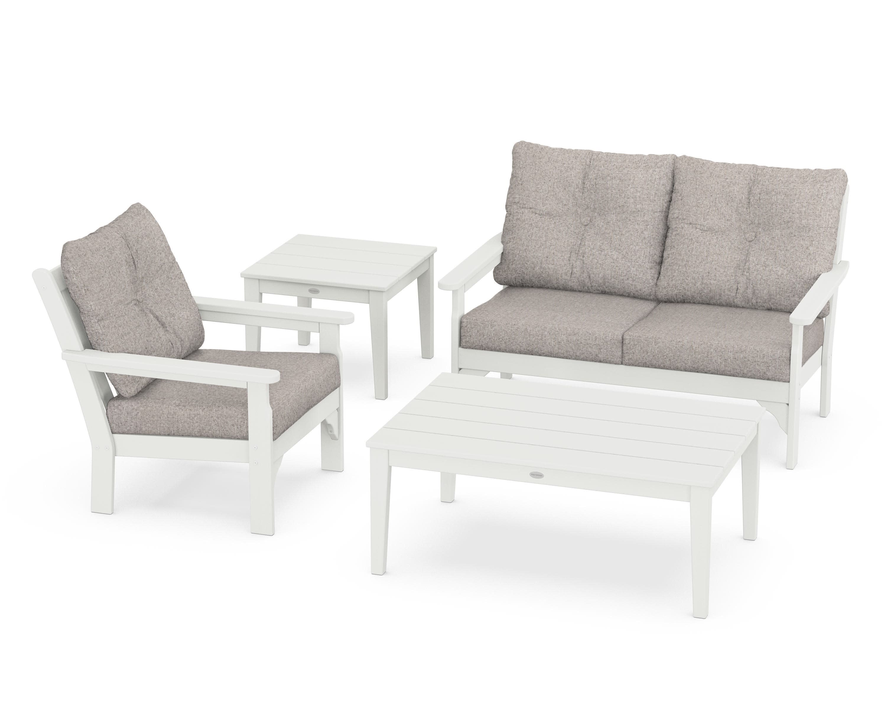 Vineyard 4-Piece Deep Seating Set in Vintage White / Weathered Tweed