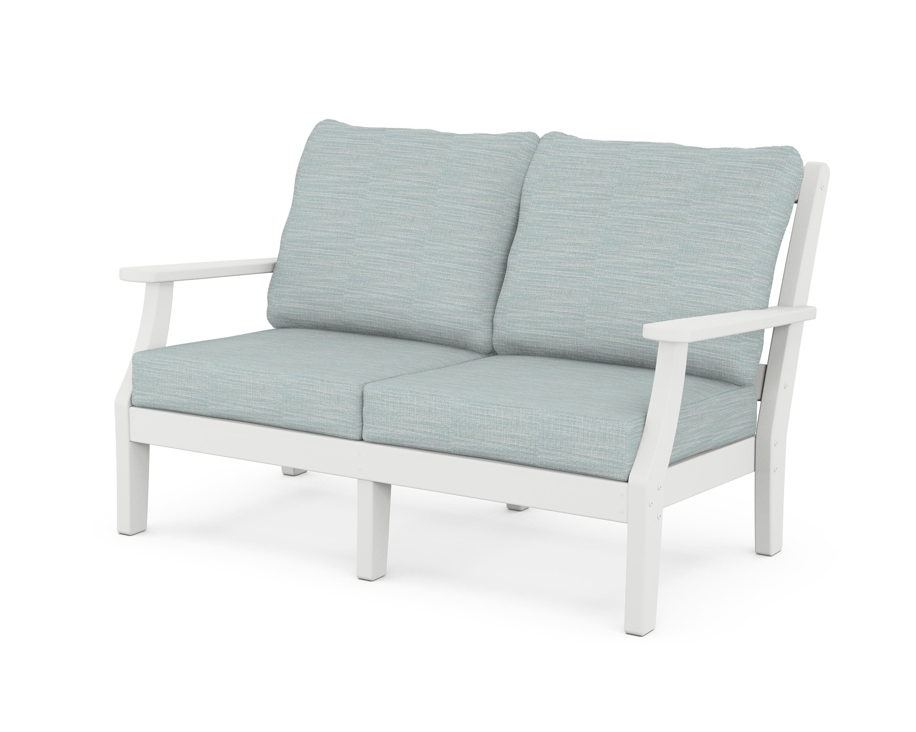 Chinoiserie Deep Seating Loveseat in White / Soothe Mist