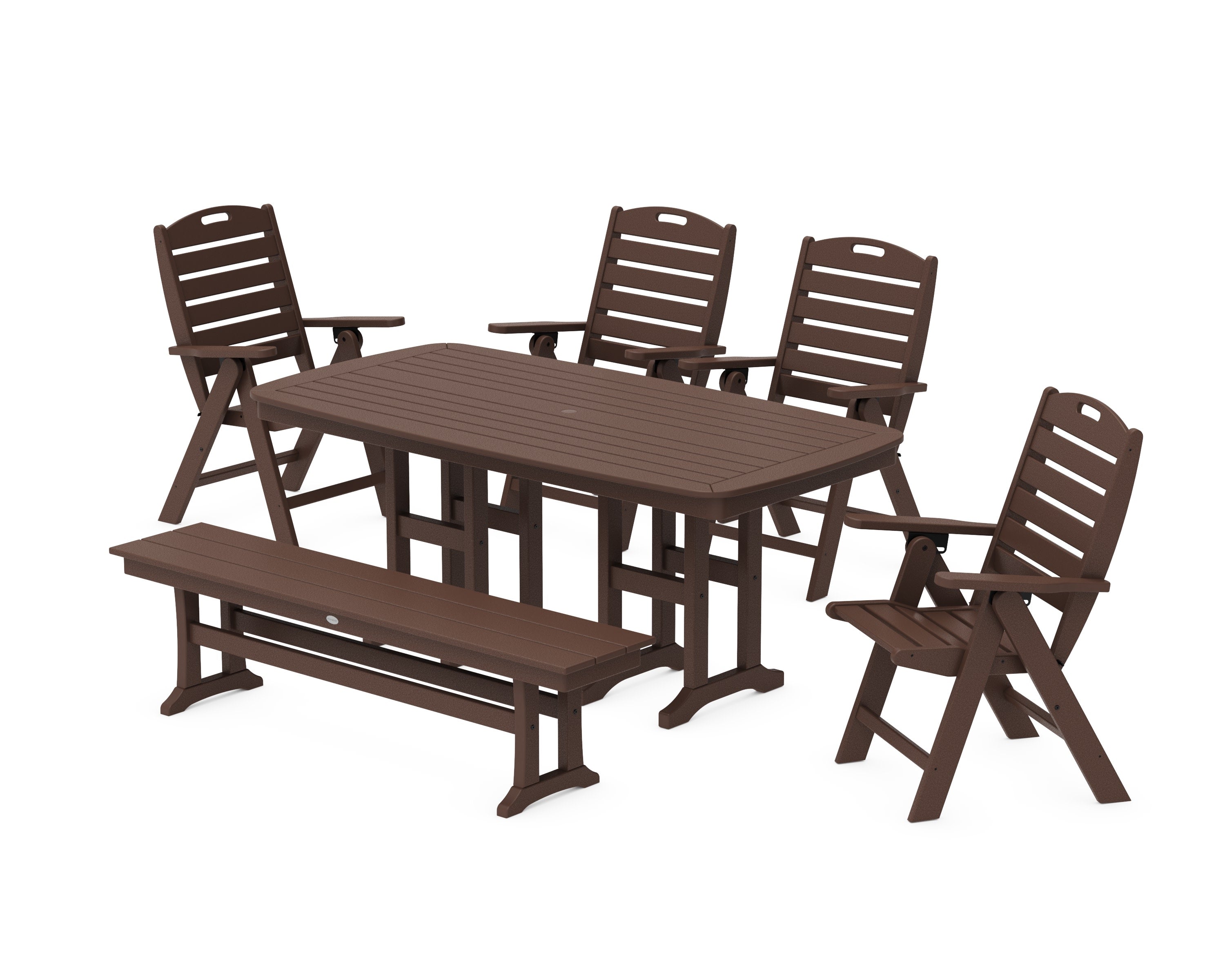 Nautical Highback 6-Piece Dining Set with Bench in Mahogany