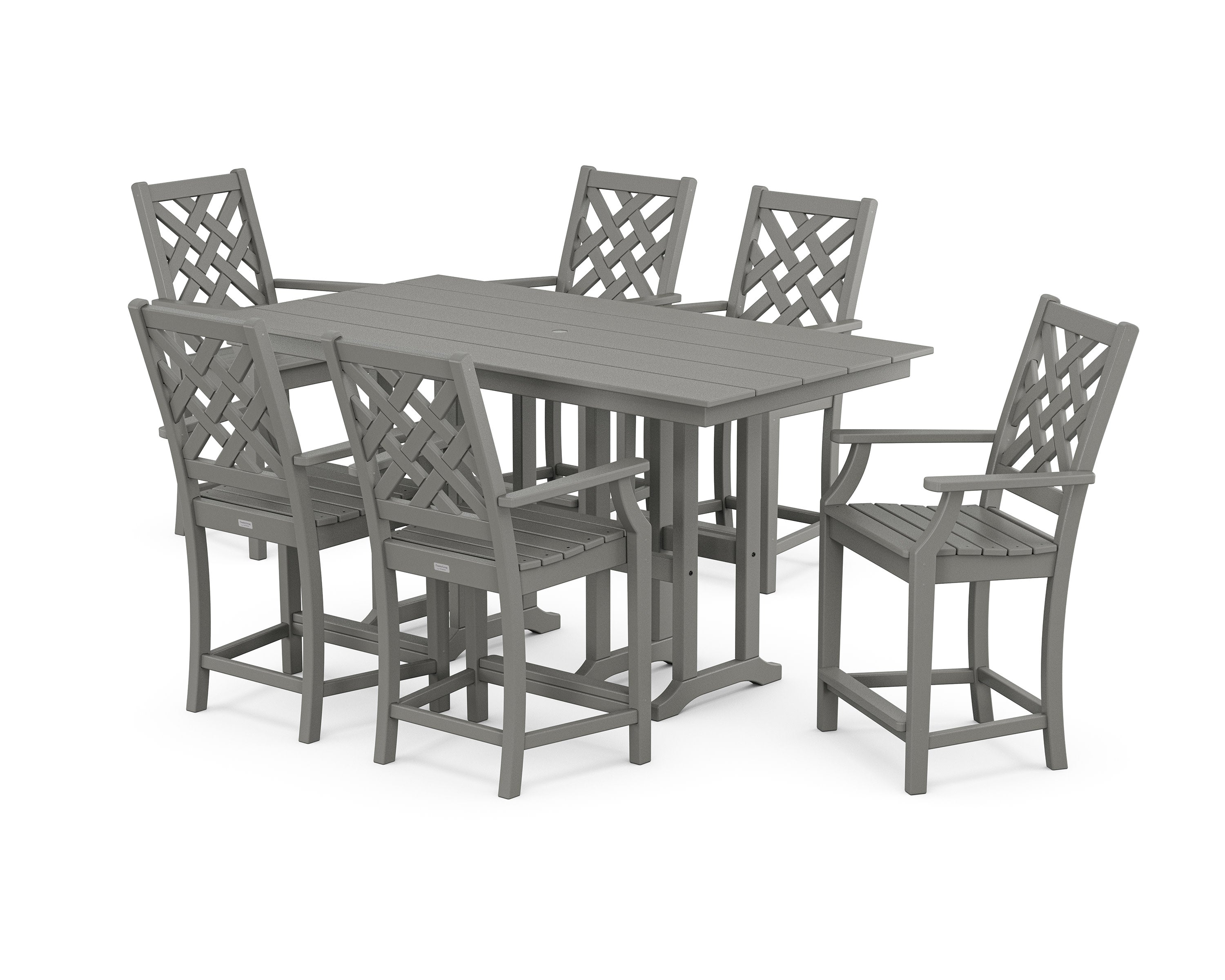 Wovendale Arm Chair 7-Piece Farmhouse Counter Set in Slate Grey