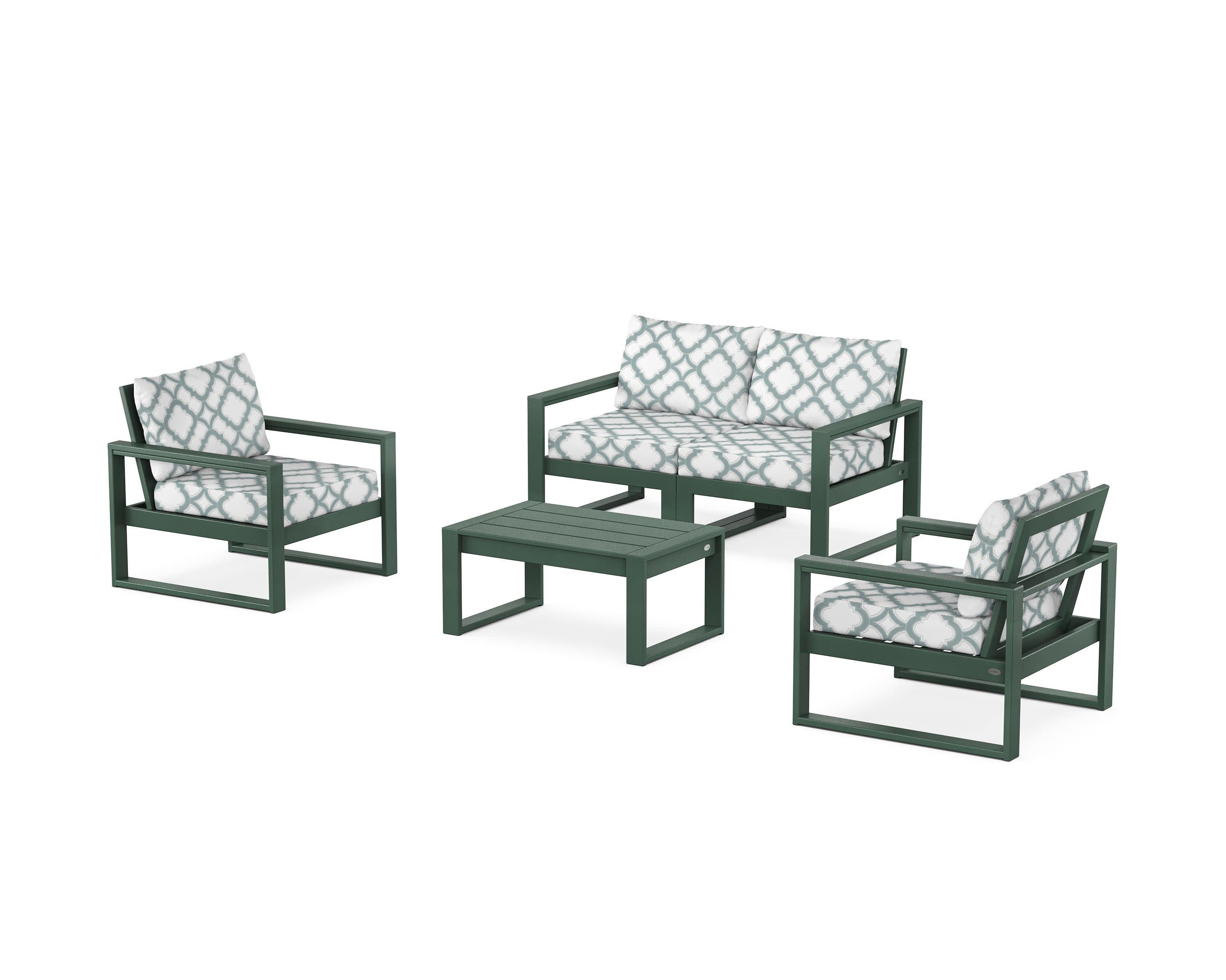 EDGE Sectional 4-Piece Deep Seating Set with Loveseat in Green / Trellis Glacier Spa