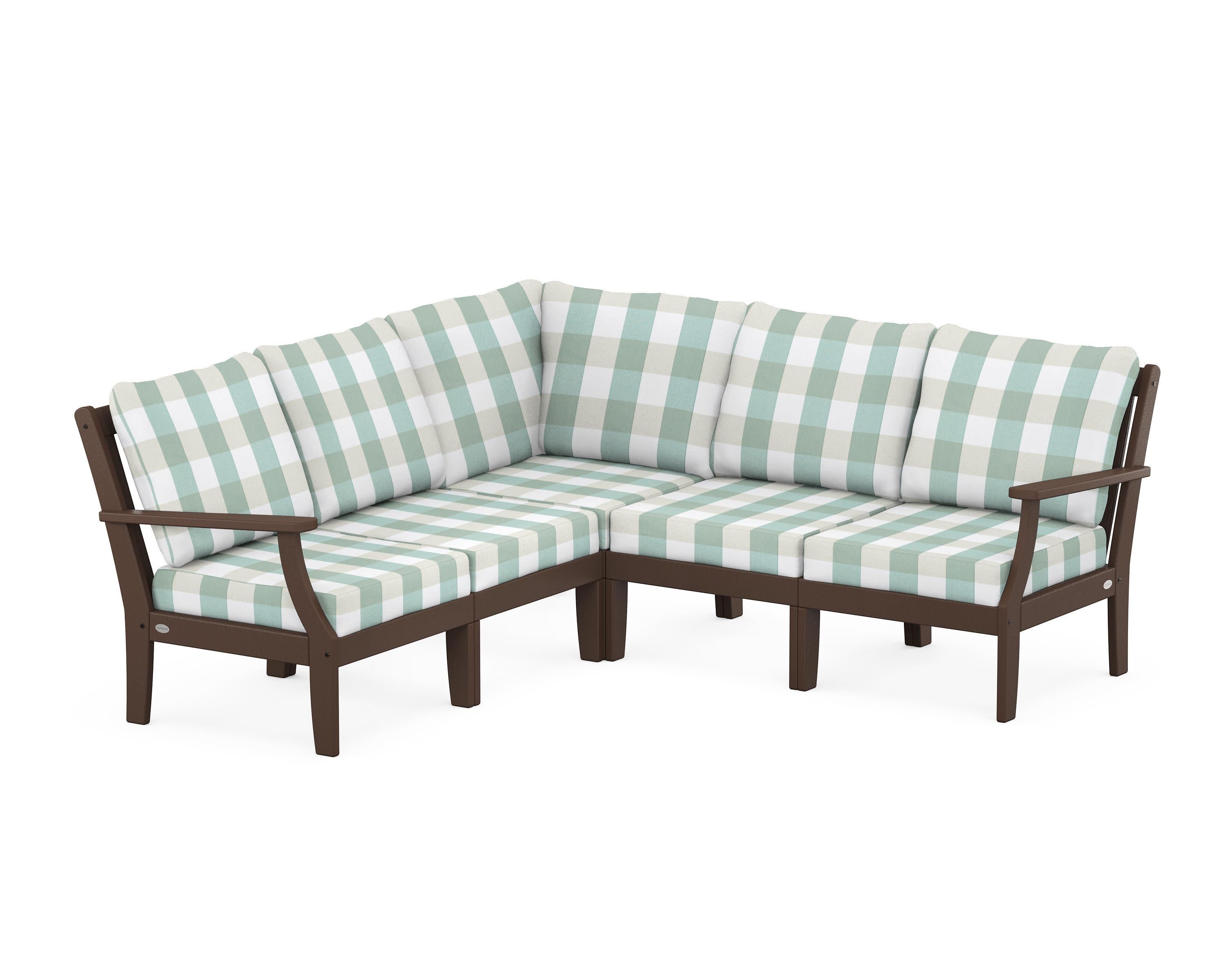 Braxton Modular 5-Piece Deep Seating Set in Mahogany / Buffalo Plaid Glacier Spa