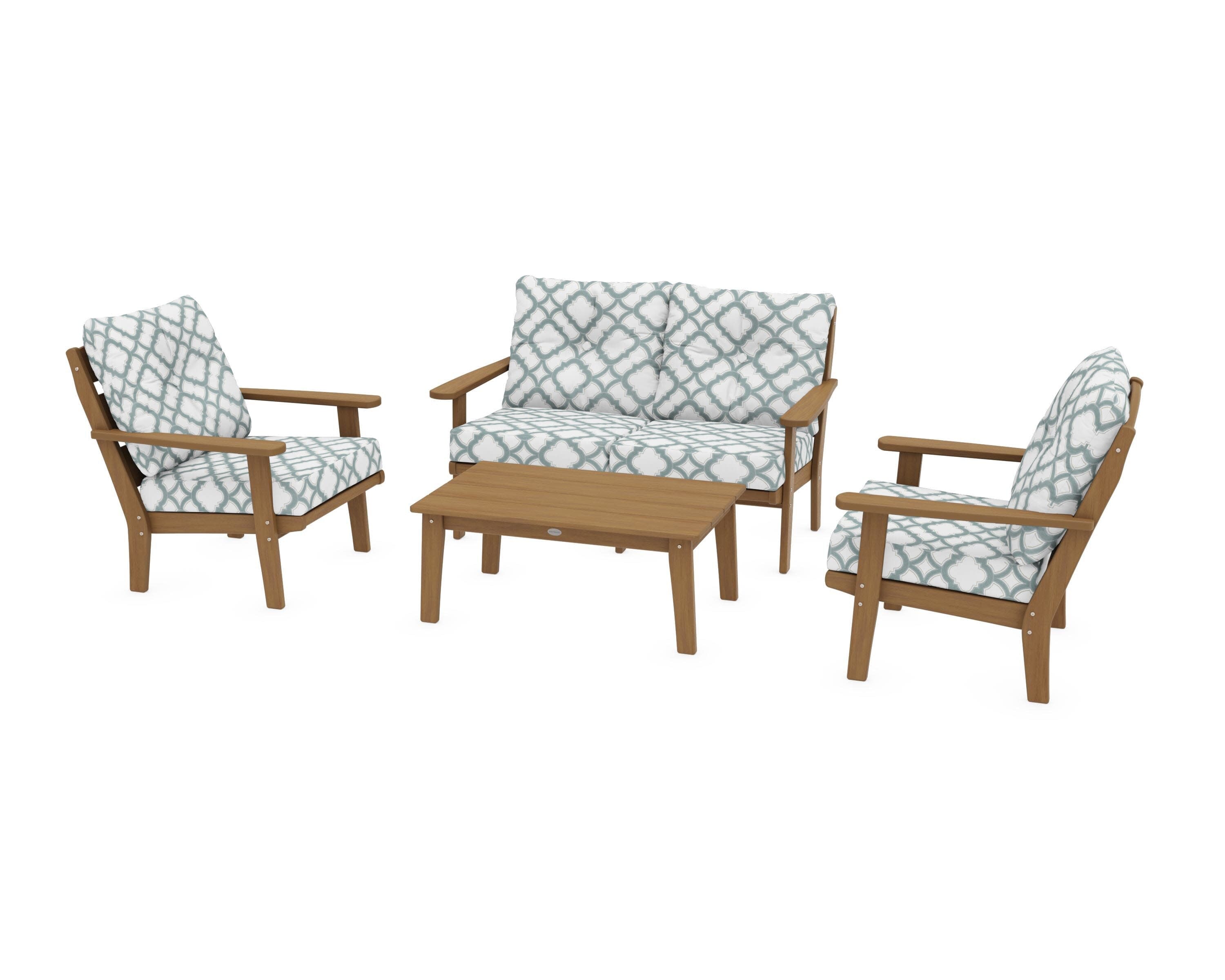 Lakeside 4-Piece Deep Seating Set in Natural / Trellis Glacier Spa
