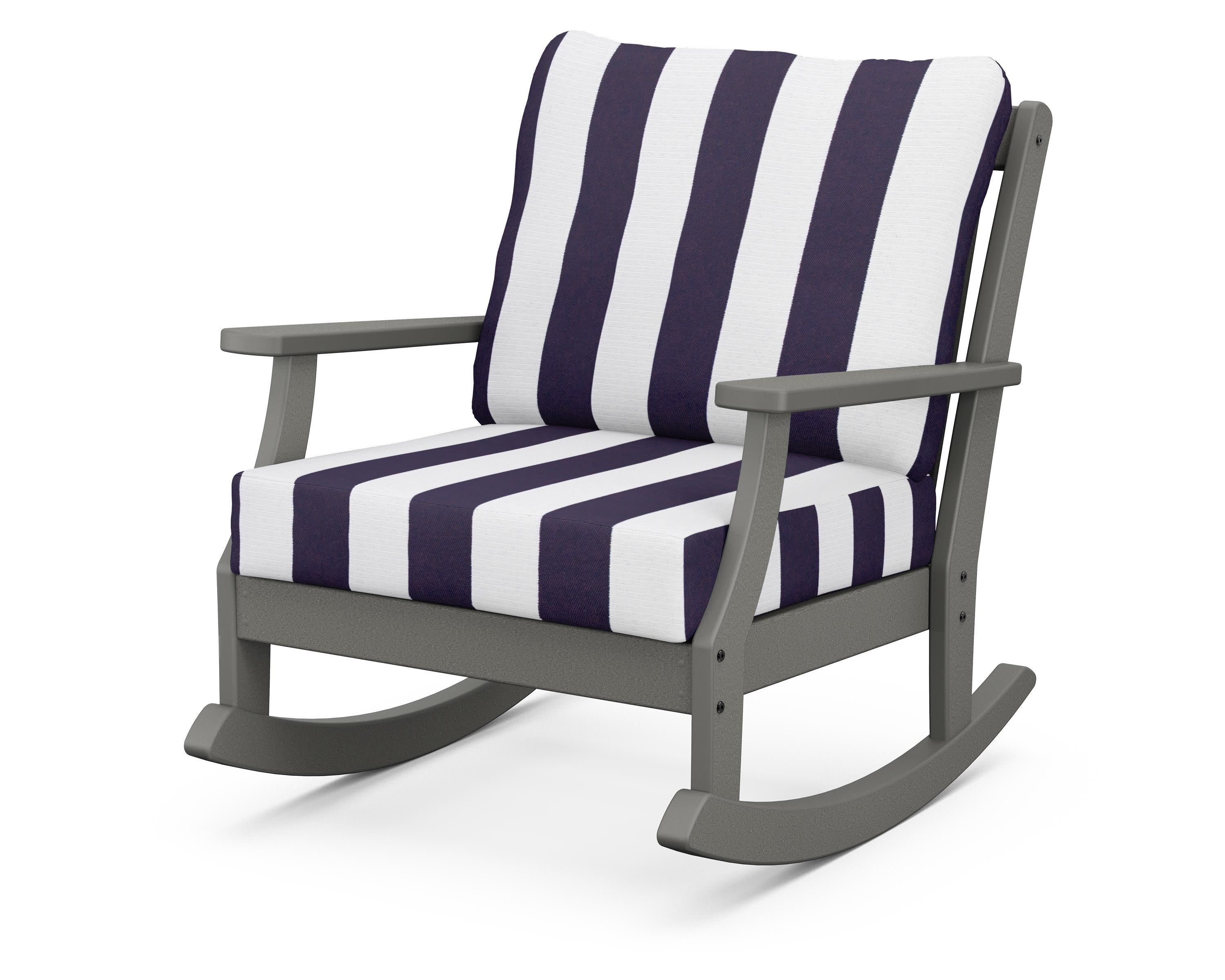 Braxton Deep Seating Rocking Chair in Slate Grey / Cabana Stripe Navy
