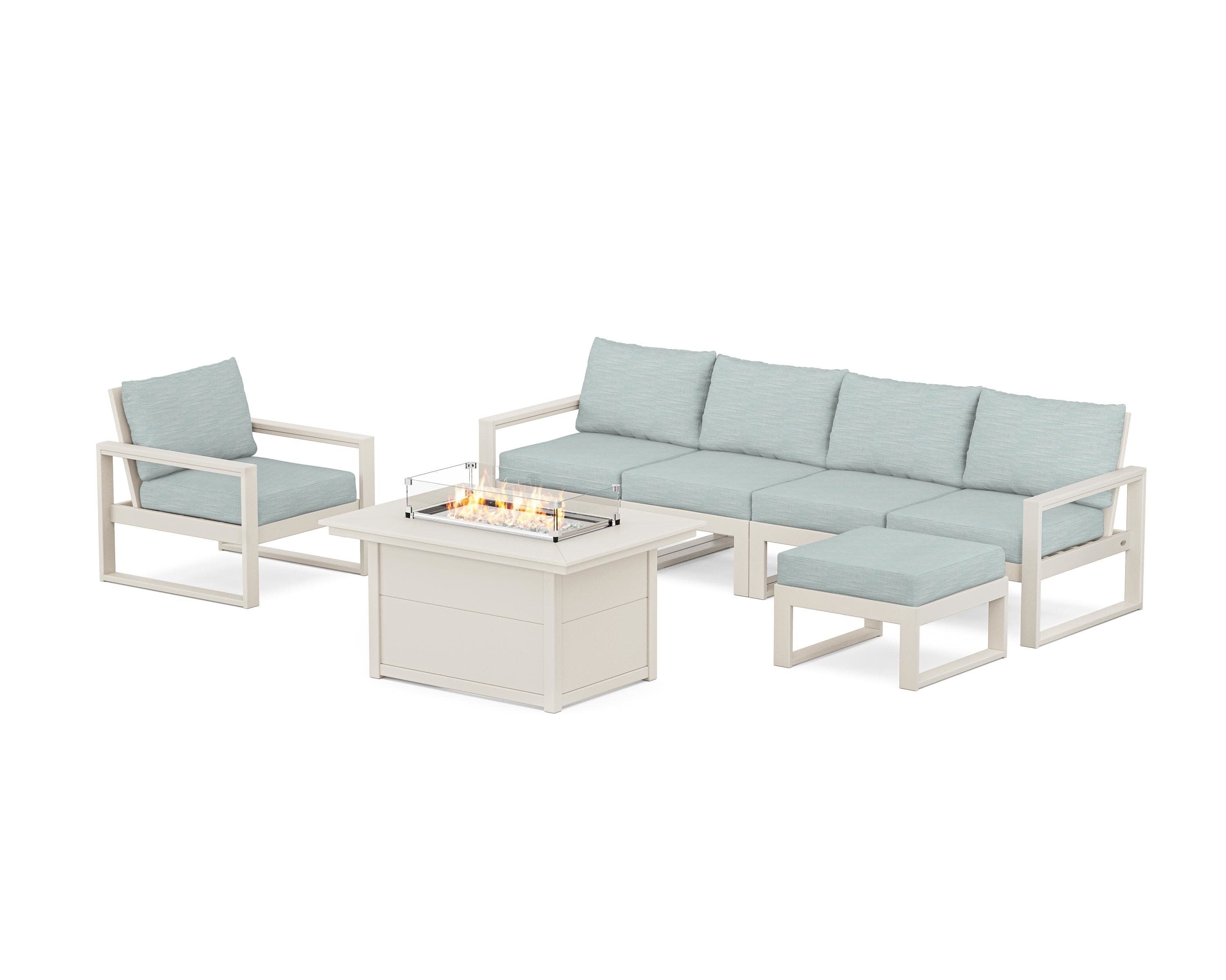 EDGE Sectional Lounge and Fire Pit Set in Sand / Soothe Mist