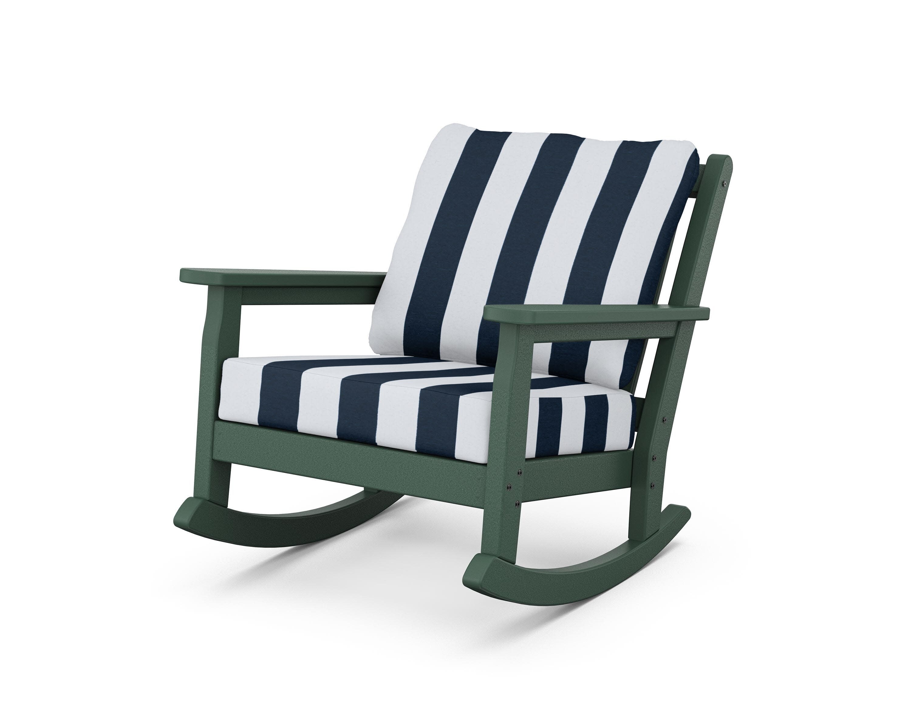 Chippendale Deep Seating Rocking Chair in Green / Cabana Stripe Marine Indigo