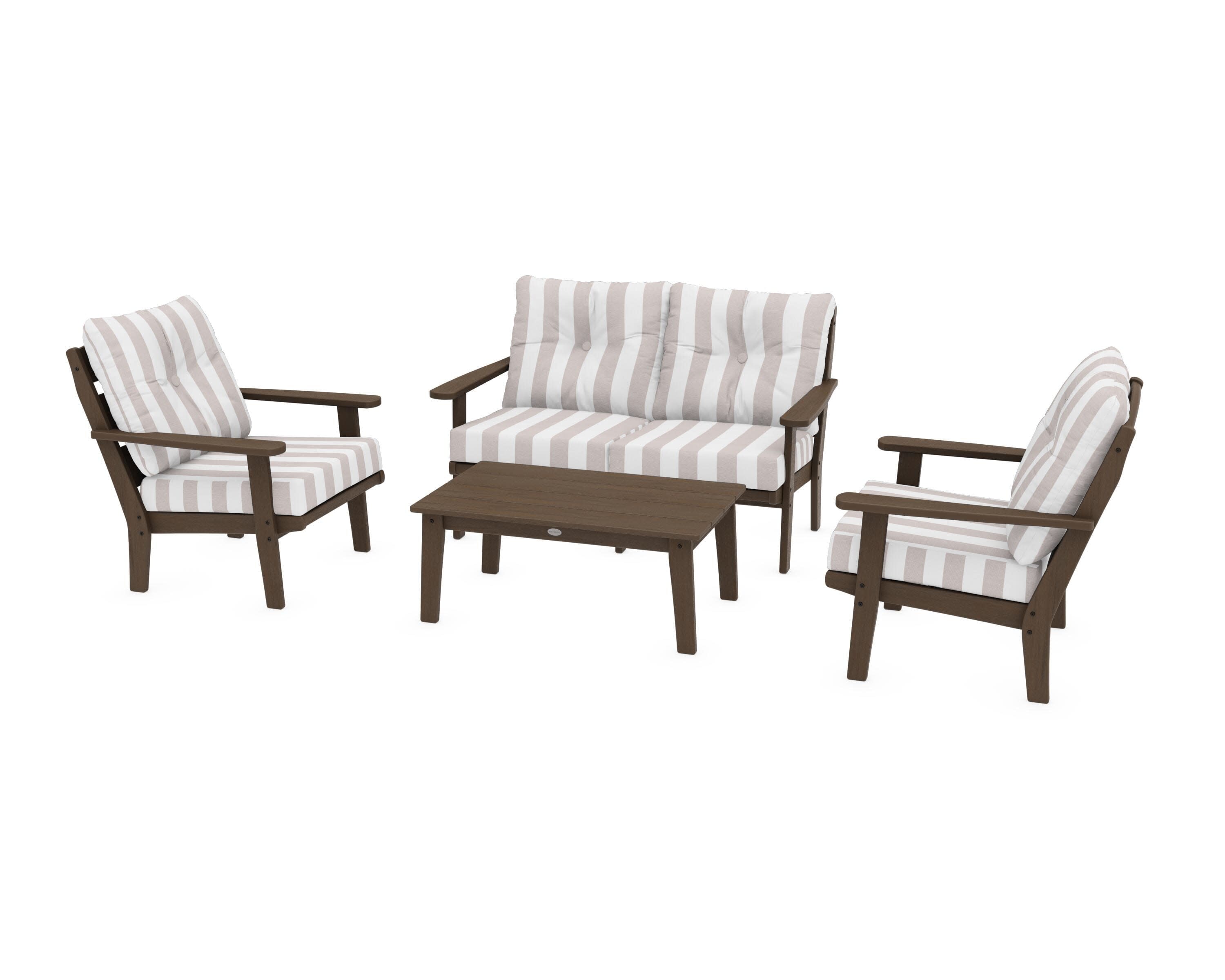 Lakeside 4-Piece Deep Seating Set in Kona / Cabana Stripe Dune Burlap